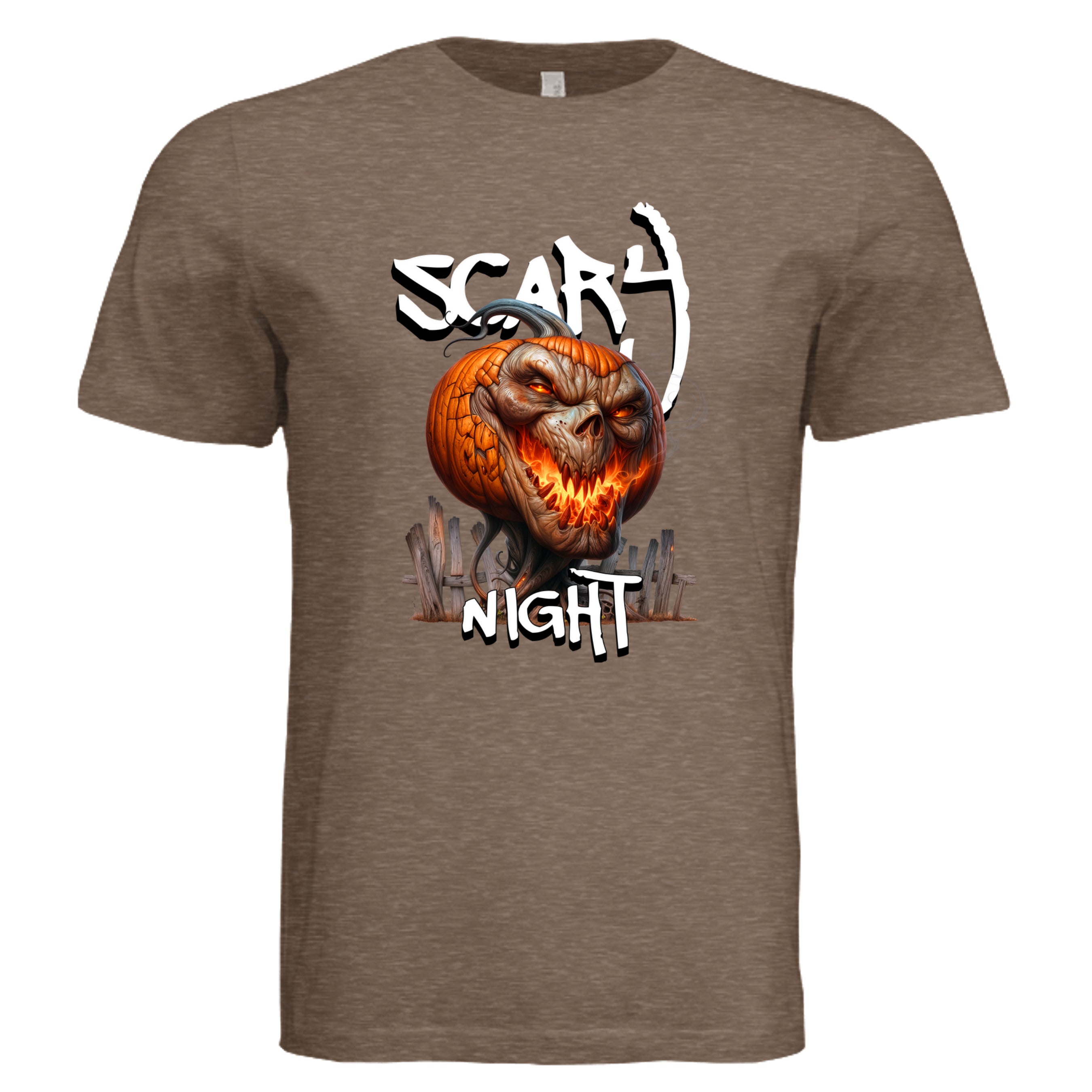 Vintage Brown -Scary Night Halloween jack-o-lantern graphic tee  — spooky season DTF print by Stu Borncat Creations