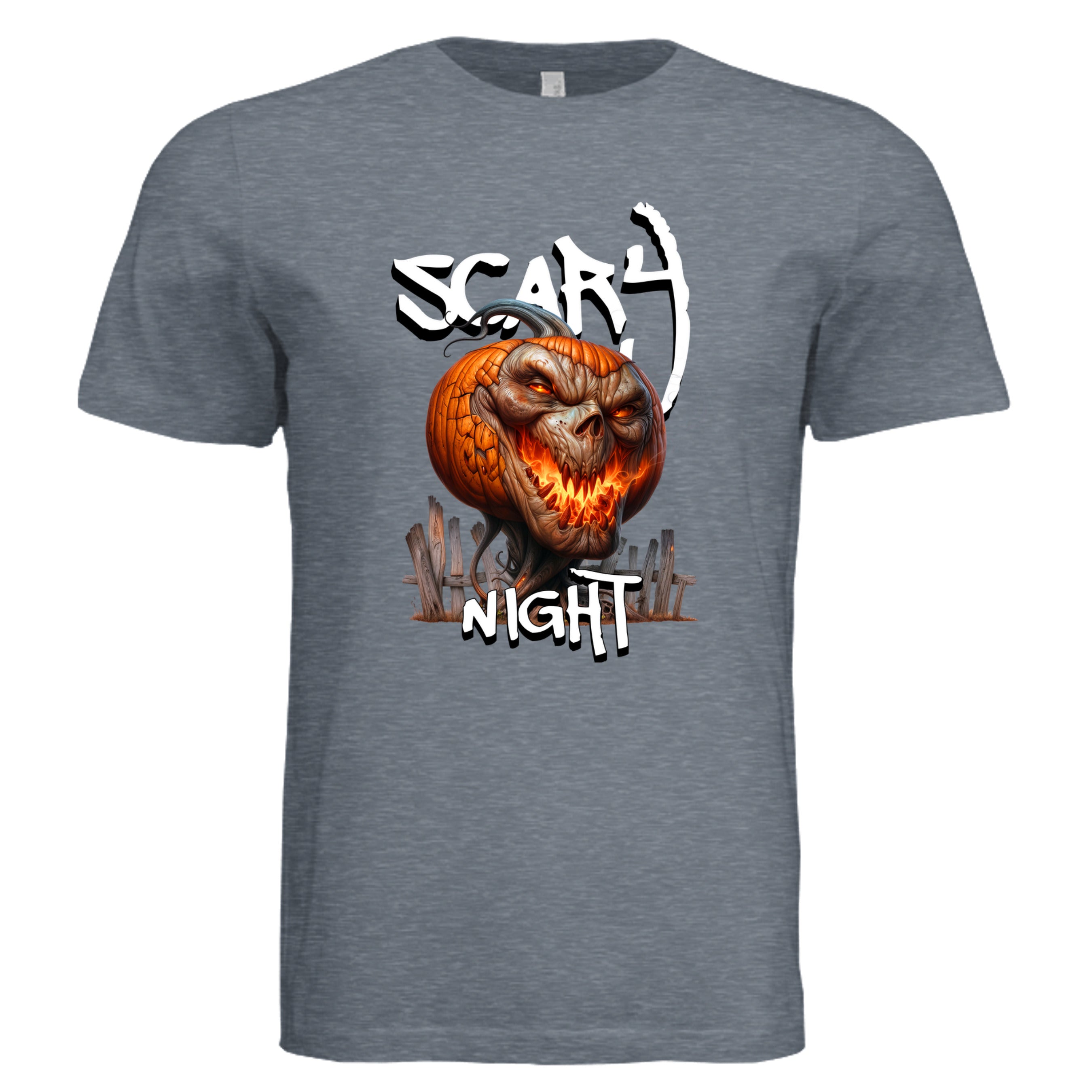 Vintage Denim - Scary Night Halloween jack-o-lantern graphic tee  — spooky season DTF print by Stu Borncat Creations