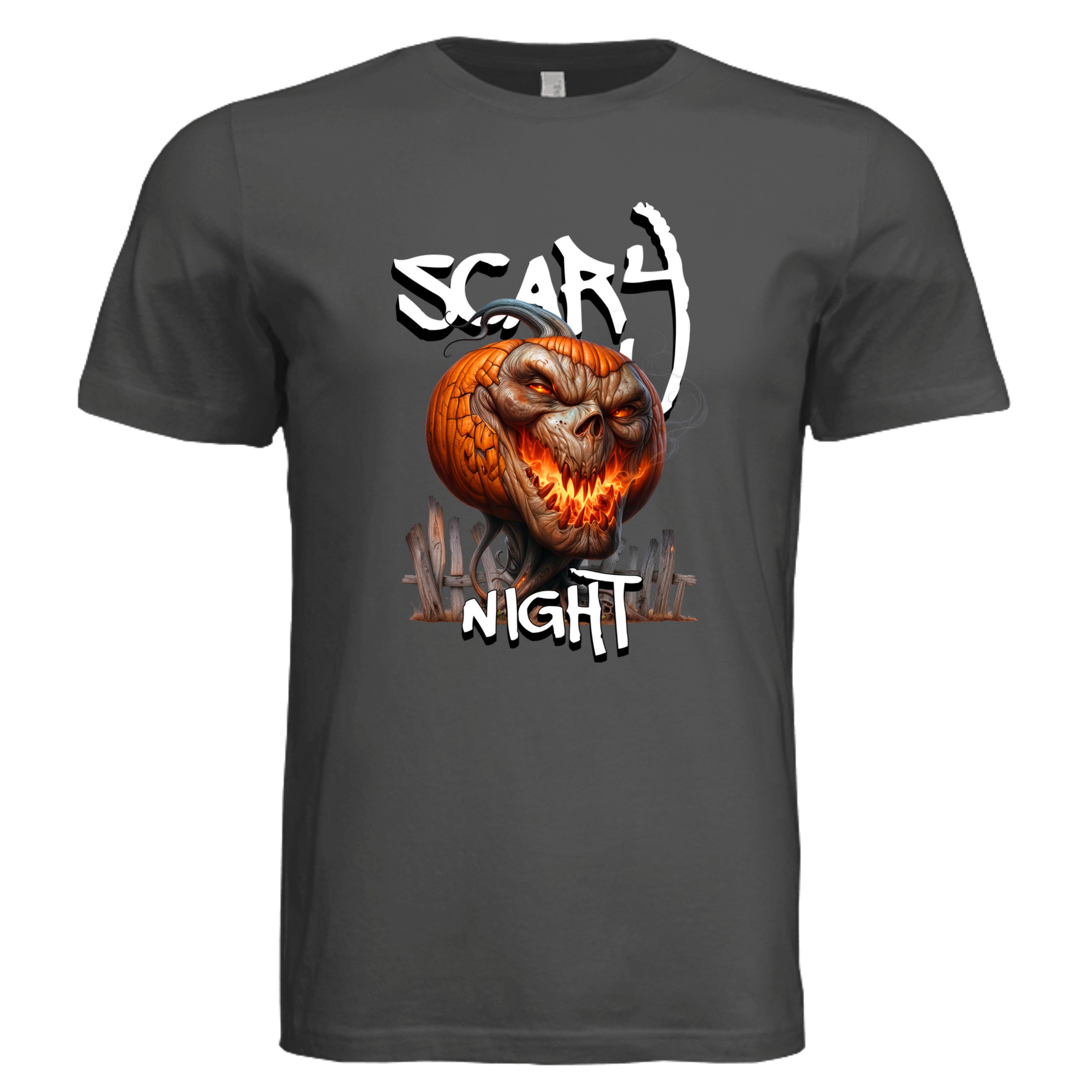 DARK GREY - Scary Night Halloween jack-o-lantern graphic tee  — spooky season DTF print by Stu Borncat Creations