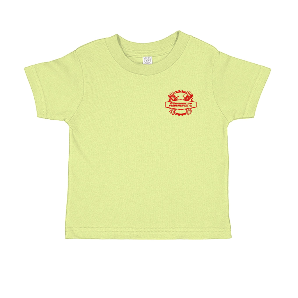 BANANA - RS3301 - FRONT-Treyson Powersports motorcycle graphic toddler t-shirt in Banana — back view, custom print-on-demand by Stu Borncat Creations