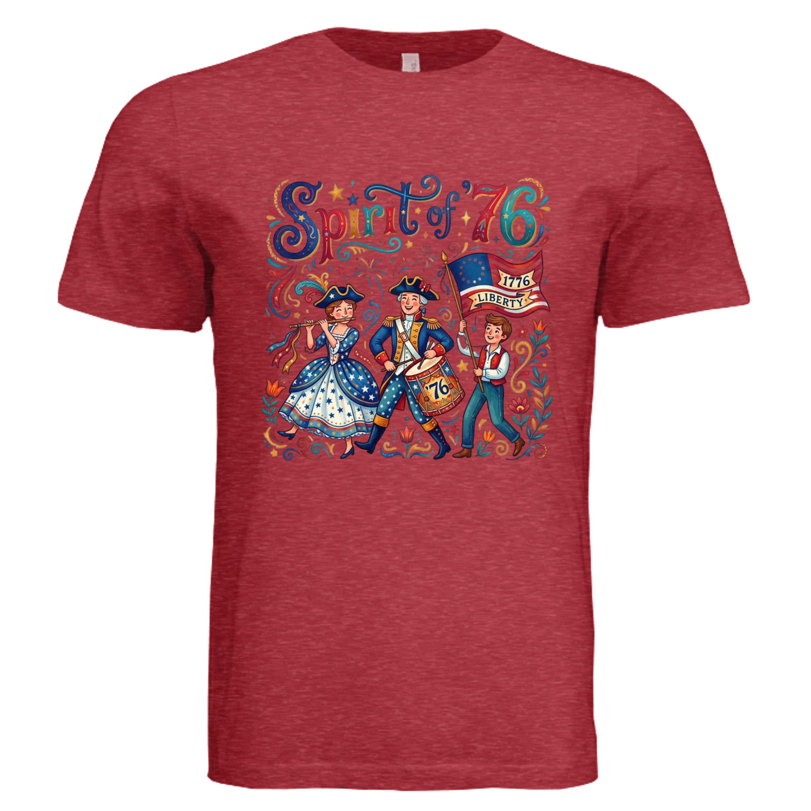 Vintage Red -  Spirit of '76 fife and drum retro patriotic graphic tee — Americana DTF print by Stu Borncat Creations