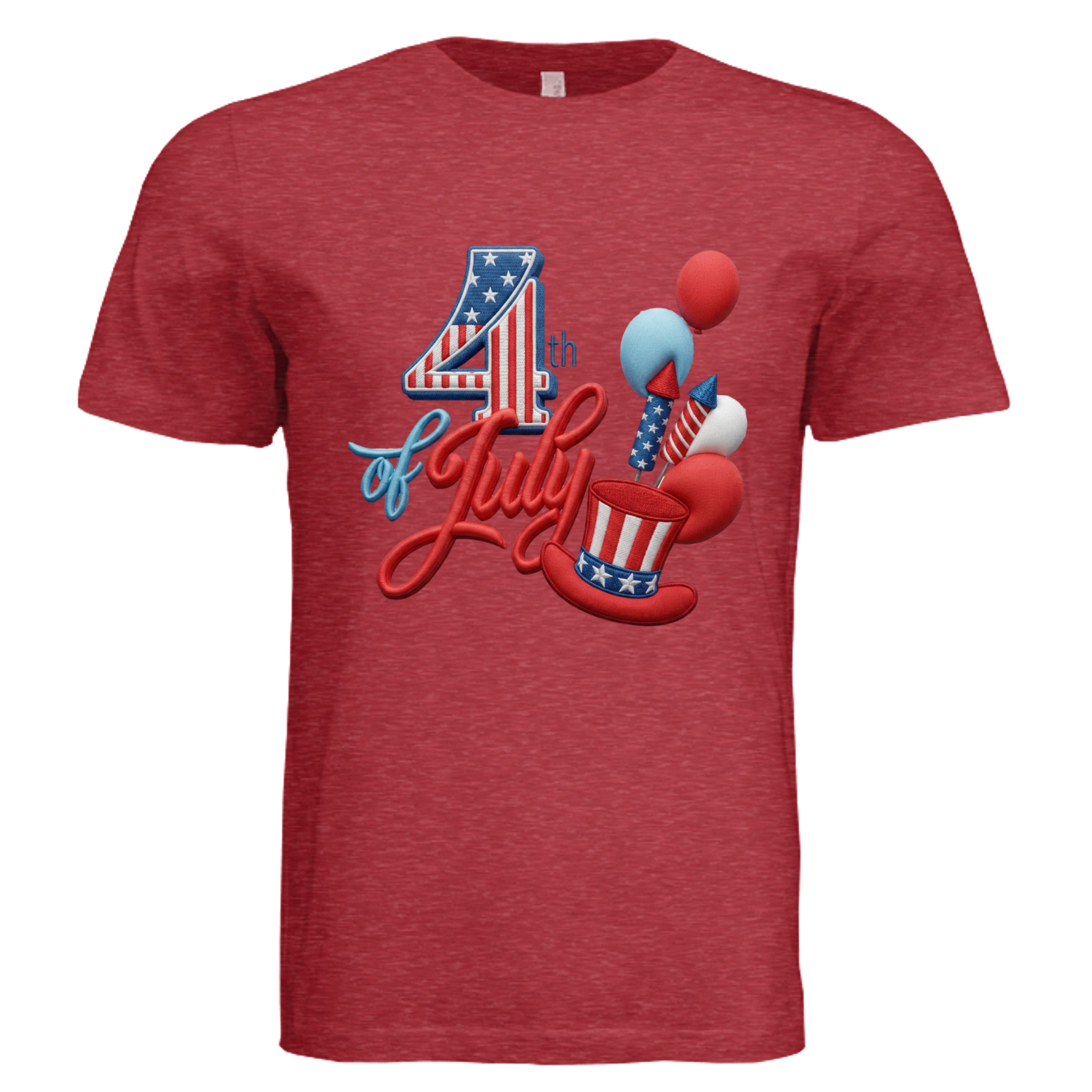 Vintage Red - 4th of July faux puff 3D DTF graphic tee with Uncle Sam hat and fireworks  — Stu Borncat Creations
