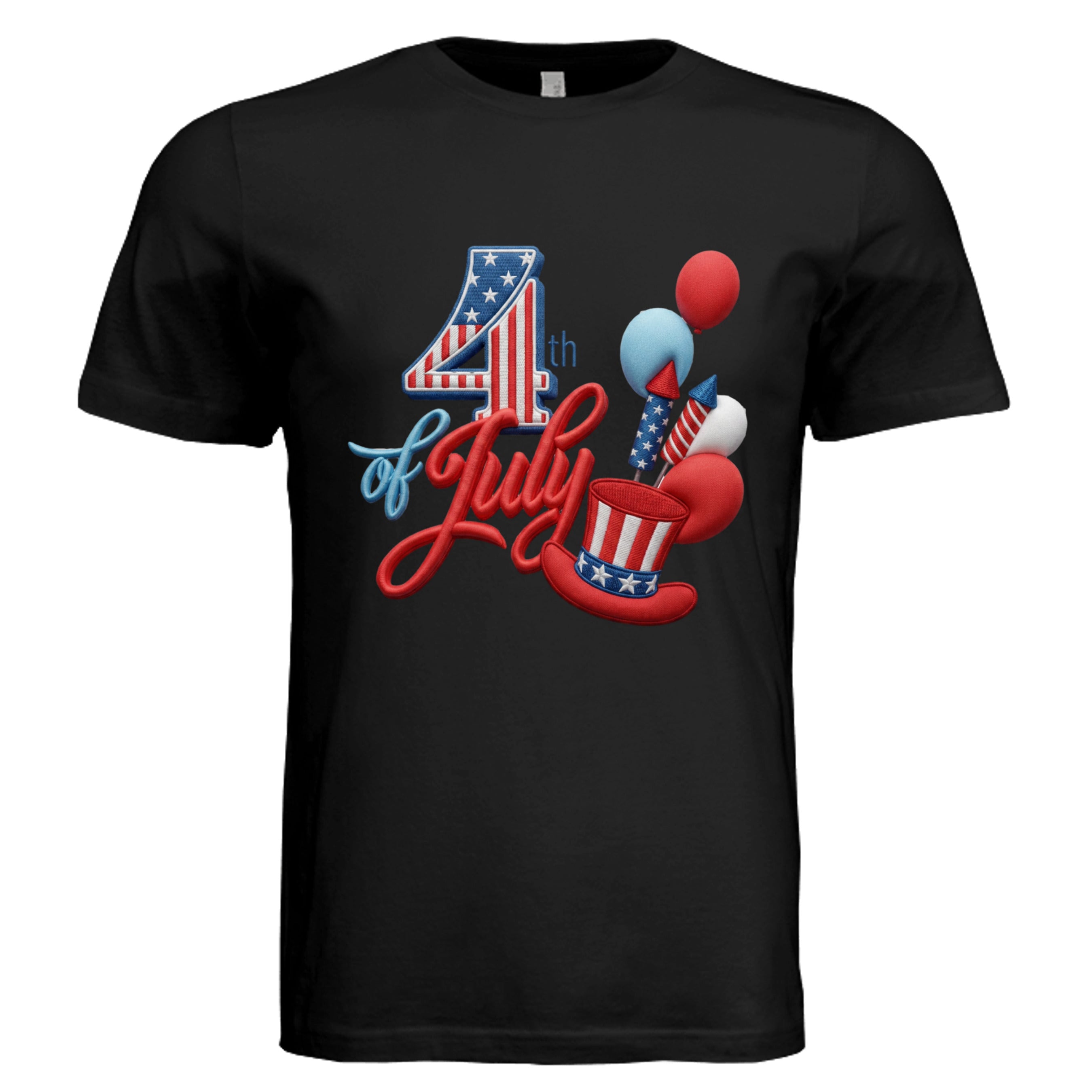 VINTAGE BLACK - 4th of July faux puff 3D DTF graphic tee with Uncle Sam hat and fireworks  — Stu Borncat Creations
