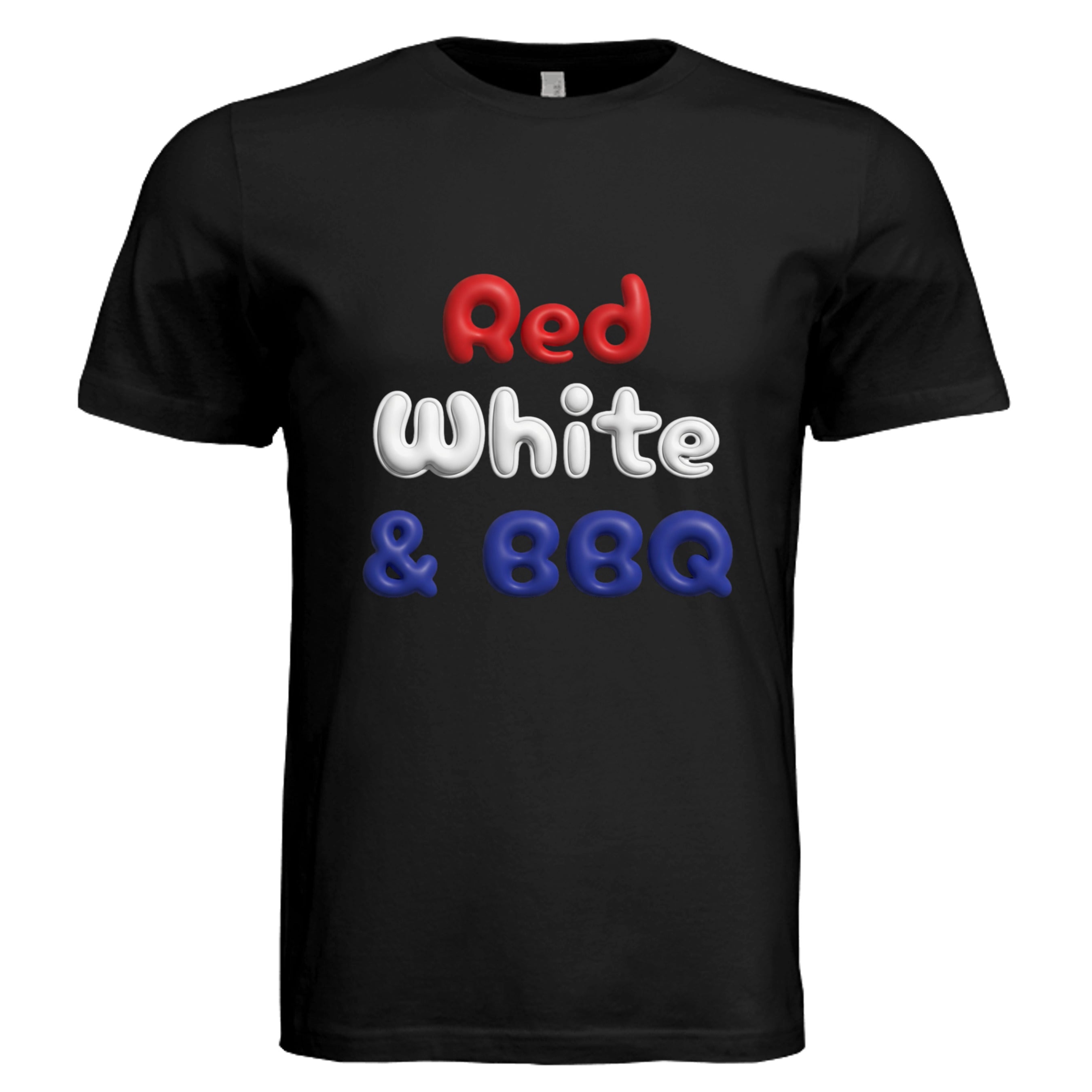 VINTAGE BLACK - Red White and BBQ faux puff 3D DTF patriotic graphic tee — 4th of July cookout style by Stu Borncat Creations