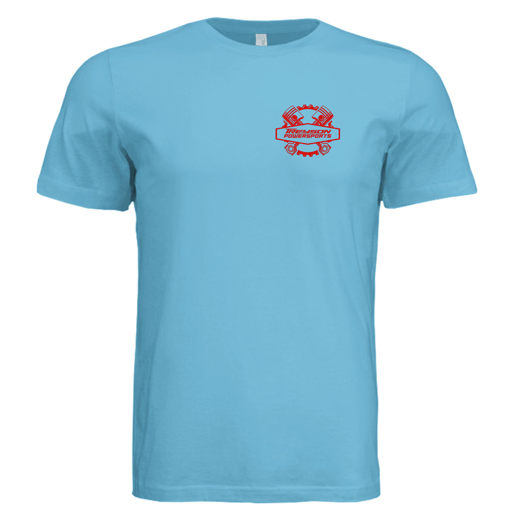 OCEAN BLUE - 3001C - FRONT - Treyson Powersports BC graphic adult t-shirt — front view, custom print-on-demand by Stu Borncat Creations
