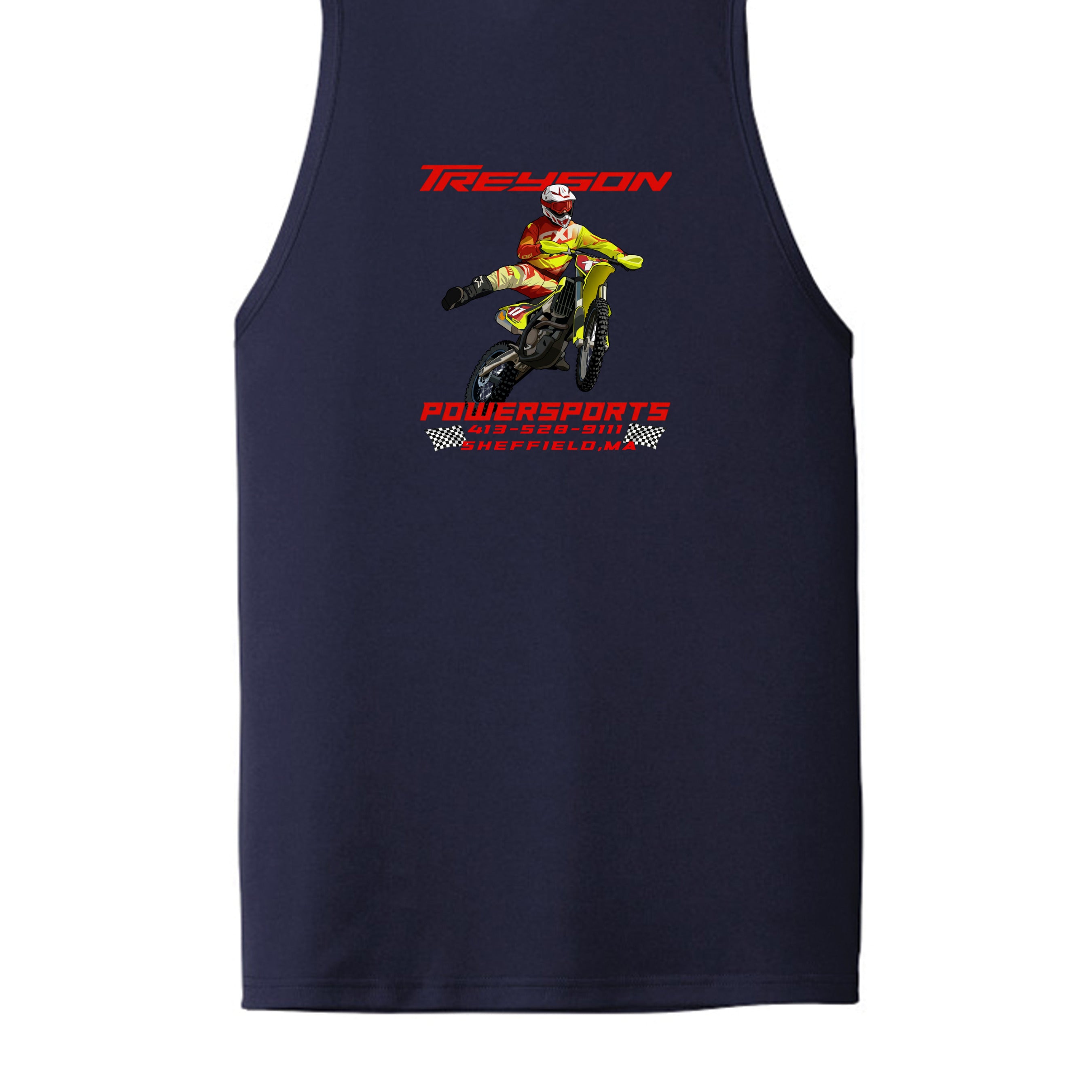 True Navy - ST356 - BACK-Treyson Powersports motorcycle graphic adult tank top , custom print-on-demand by Stu Borncat Creations