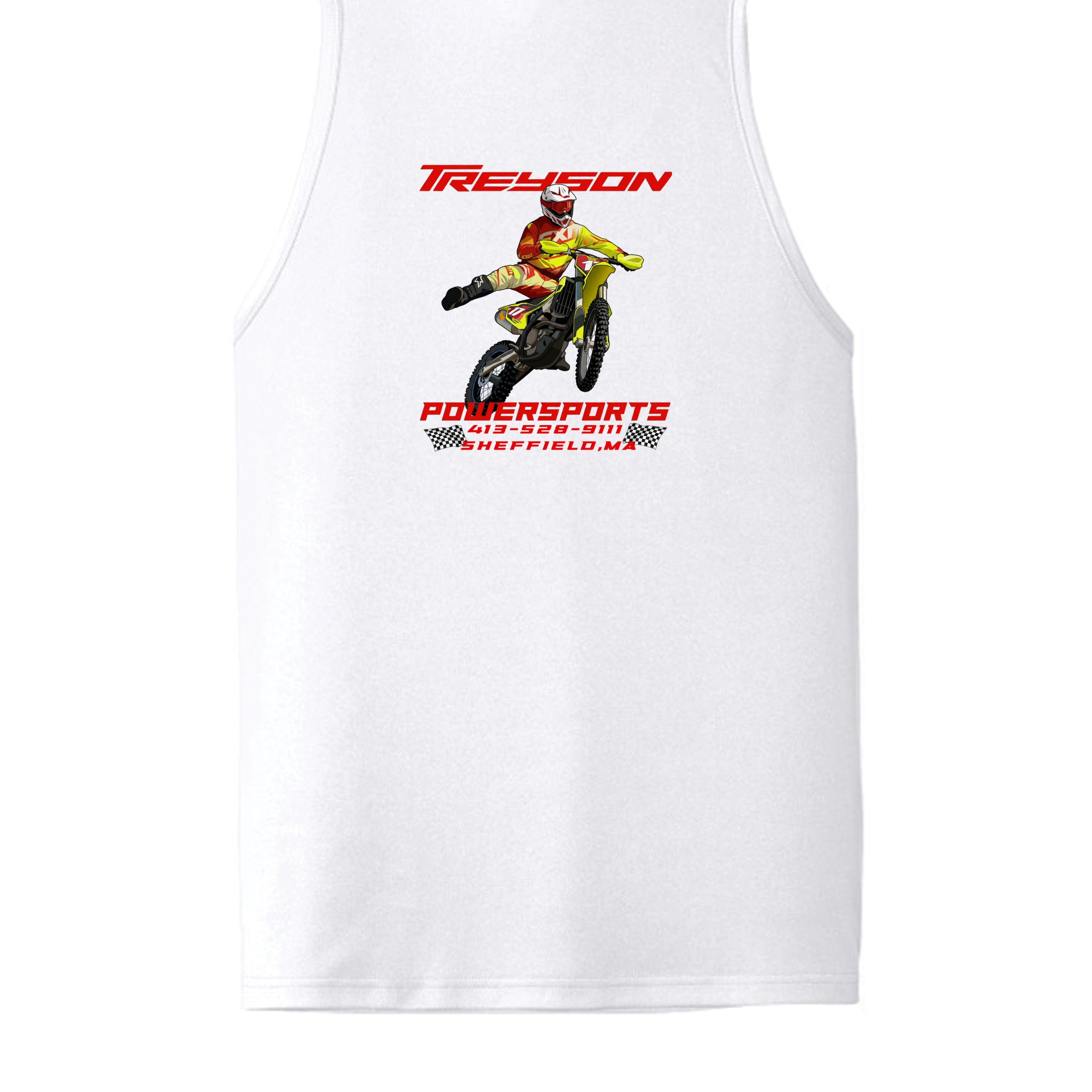 White - ST356 - BACK-Treyson Powersports motorcycle graphic adult tank top , custom print-on-demand by Stu Borncat Creations