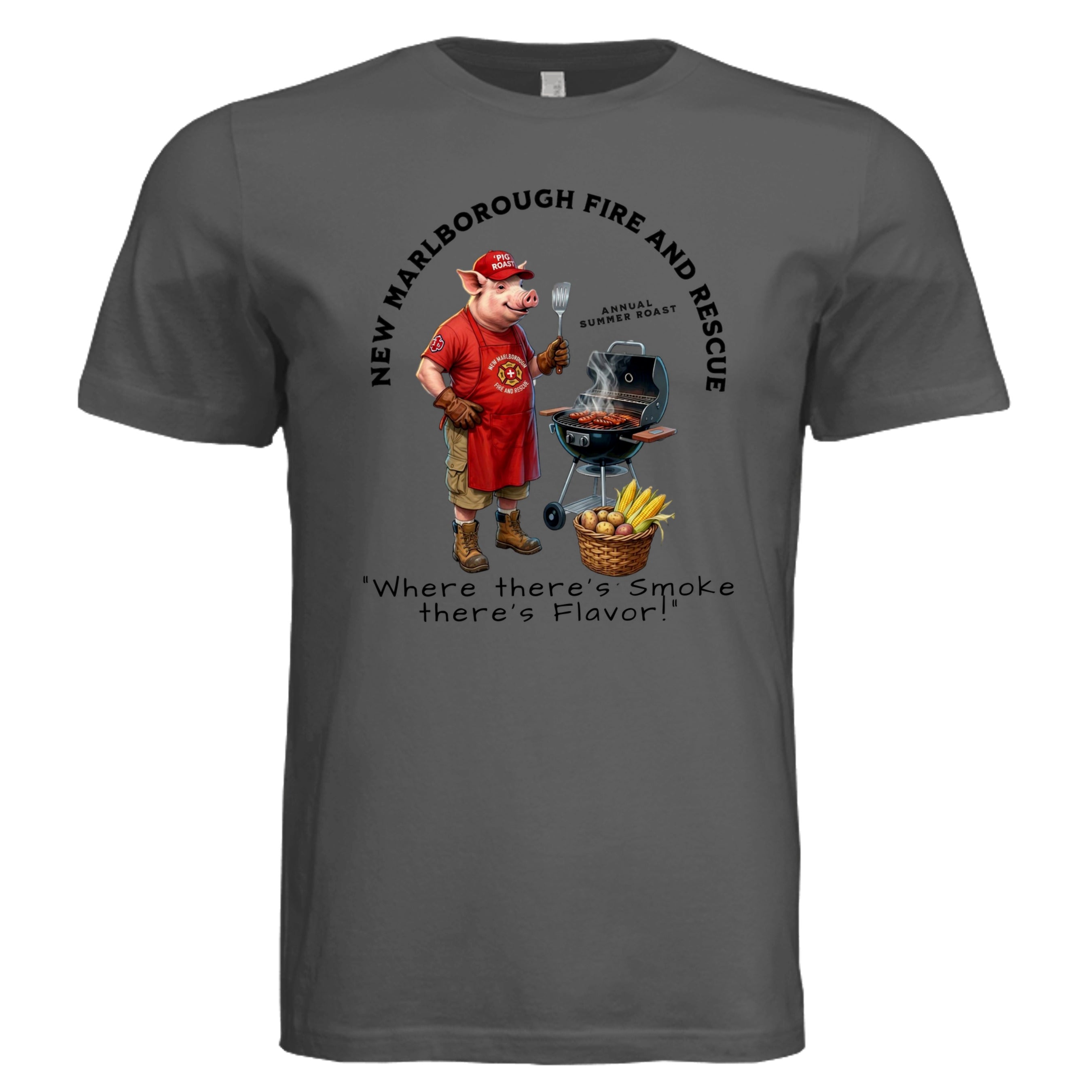 ASPHALT - 3001C - FRONT-New Marlborough Fire & Rescue Pig Roast graphic tee 