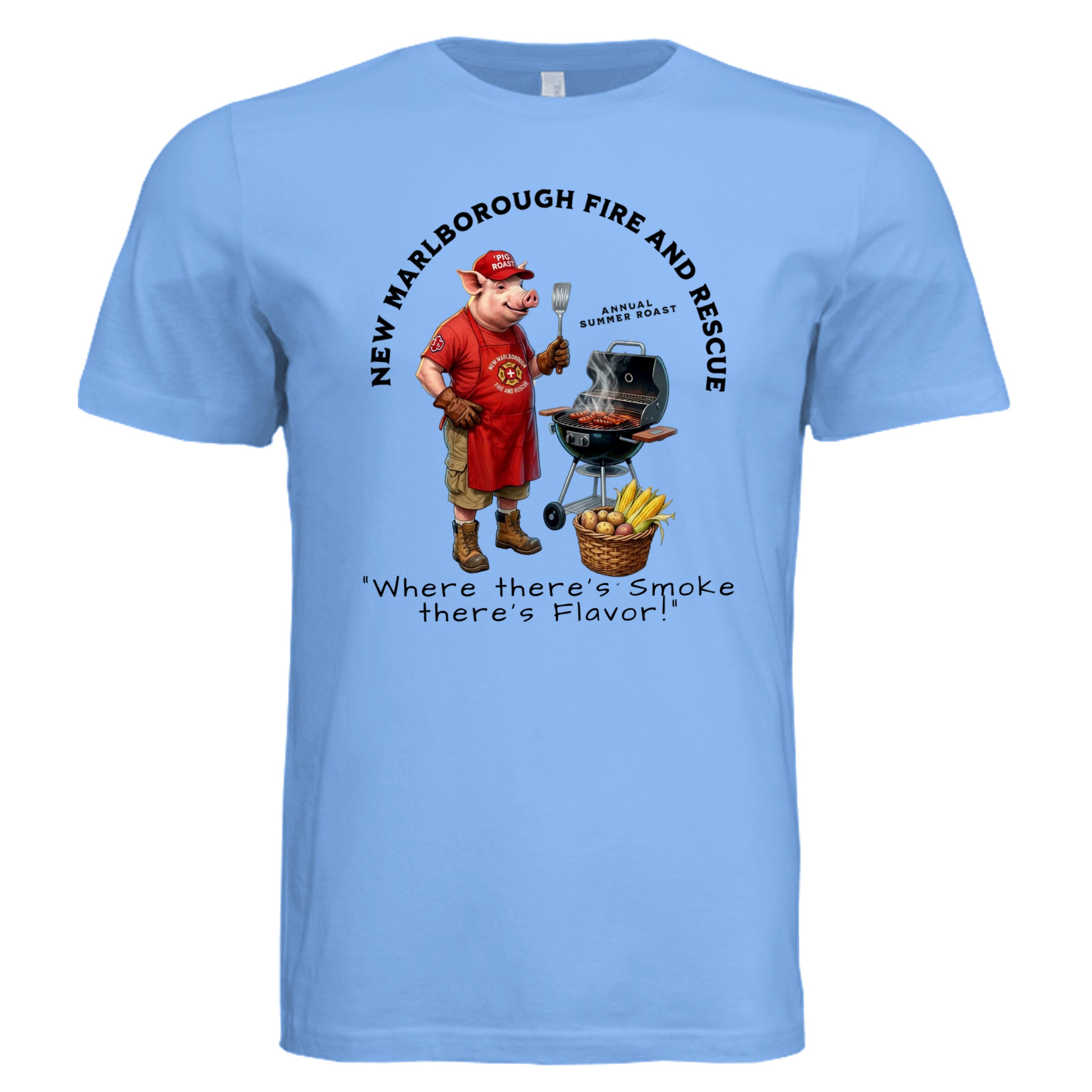 BABY BLUE - 3001C - FRONT-New Marlborough Fire & Rescue Pig Roast graphic tee 