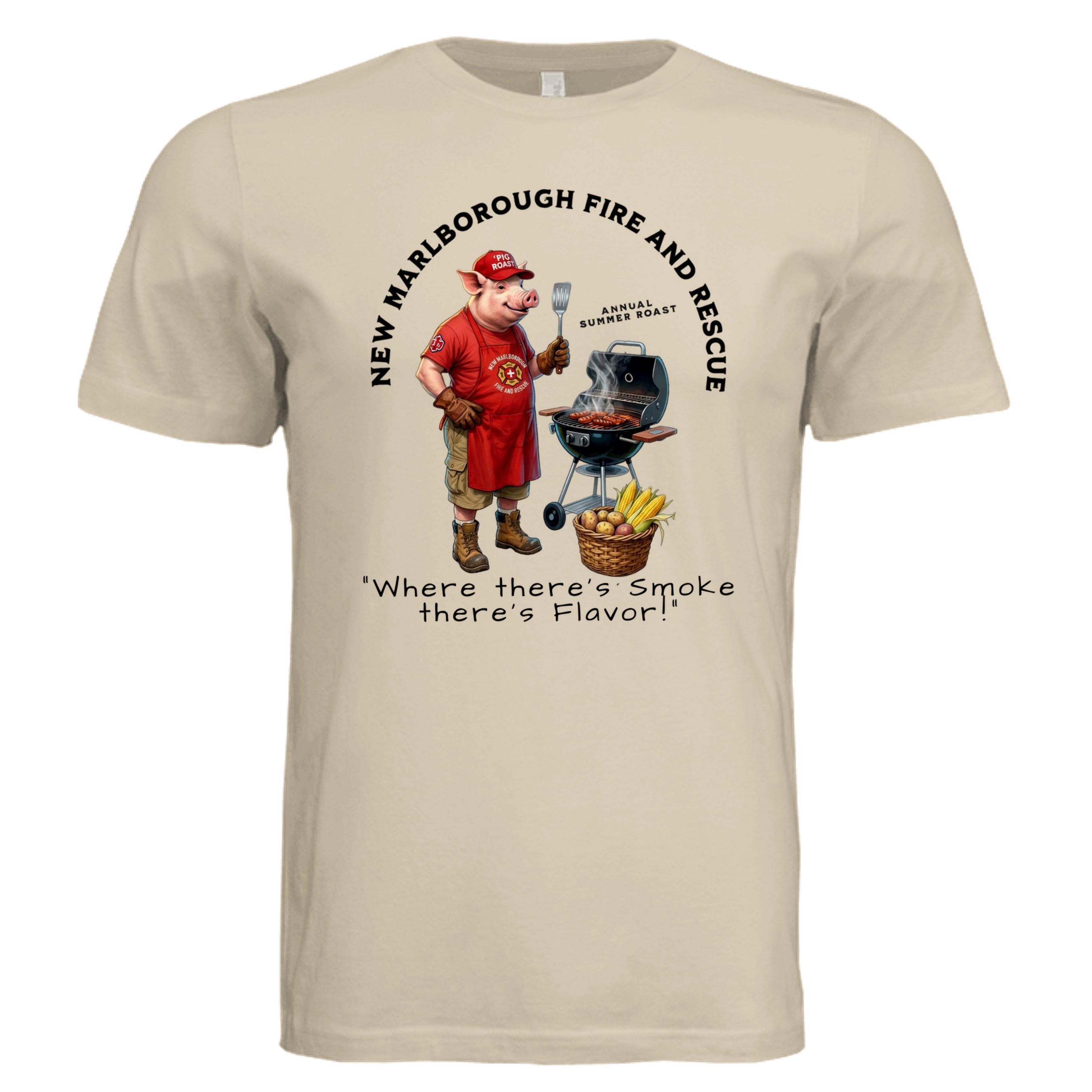 SOFT CREAM - 3001C - FRONT-New Marlborough Fire & Rescue Pig Roast graphic tee 