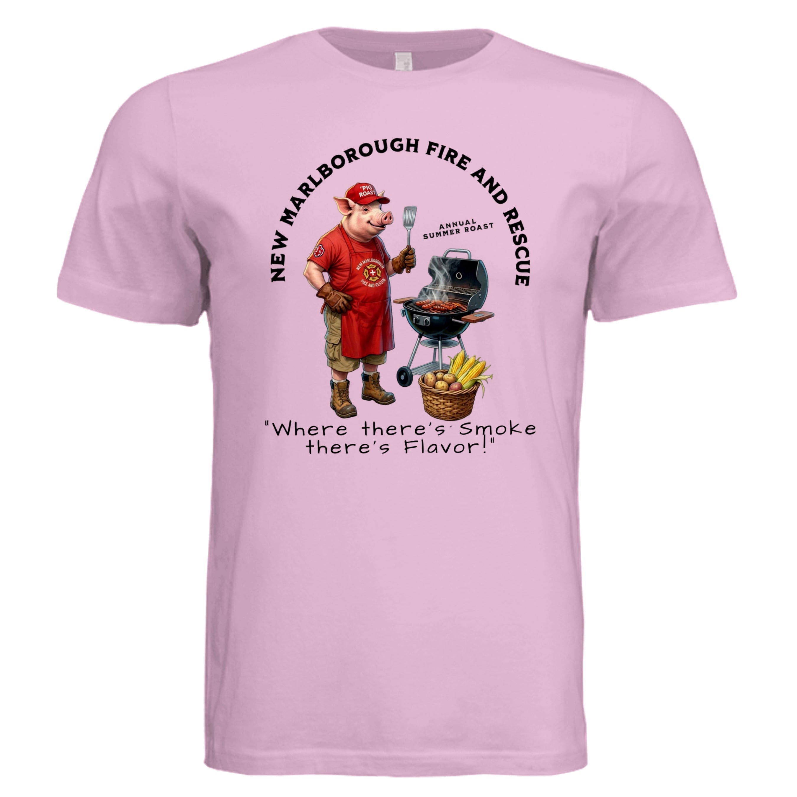 Lilac - 3001C - FRONT-New Marlborough Fire & Rescue Pig Roast graphic tee 