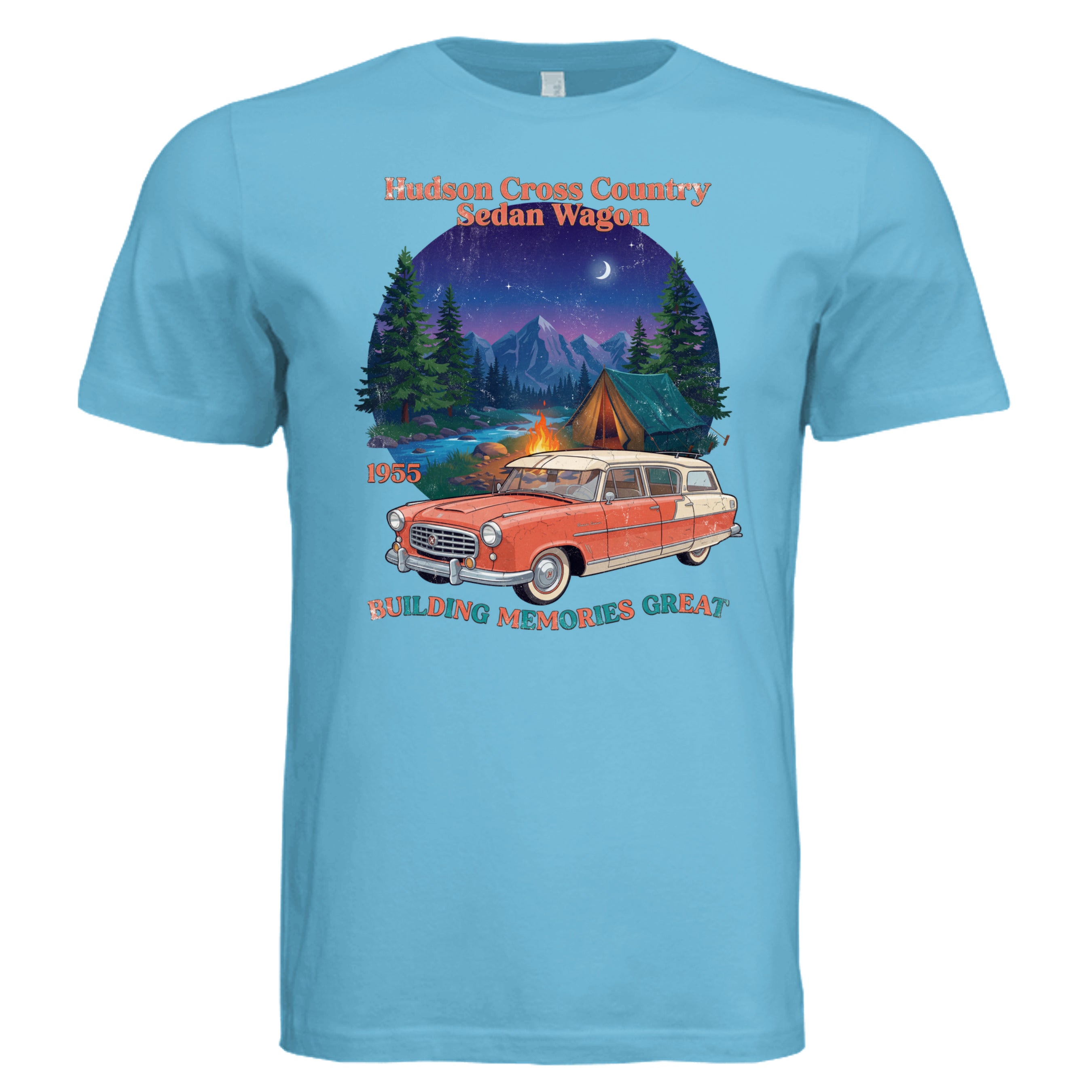 OCEAN BLUE - 1955 Hudson Wagon retro car lover graphic tee — Carz collection by Stu Borncat Creations