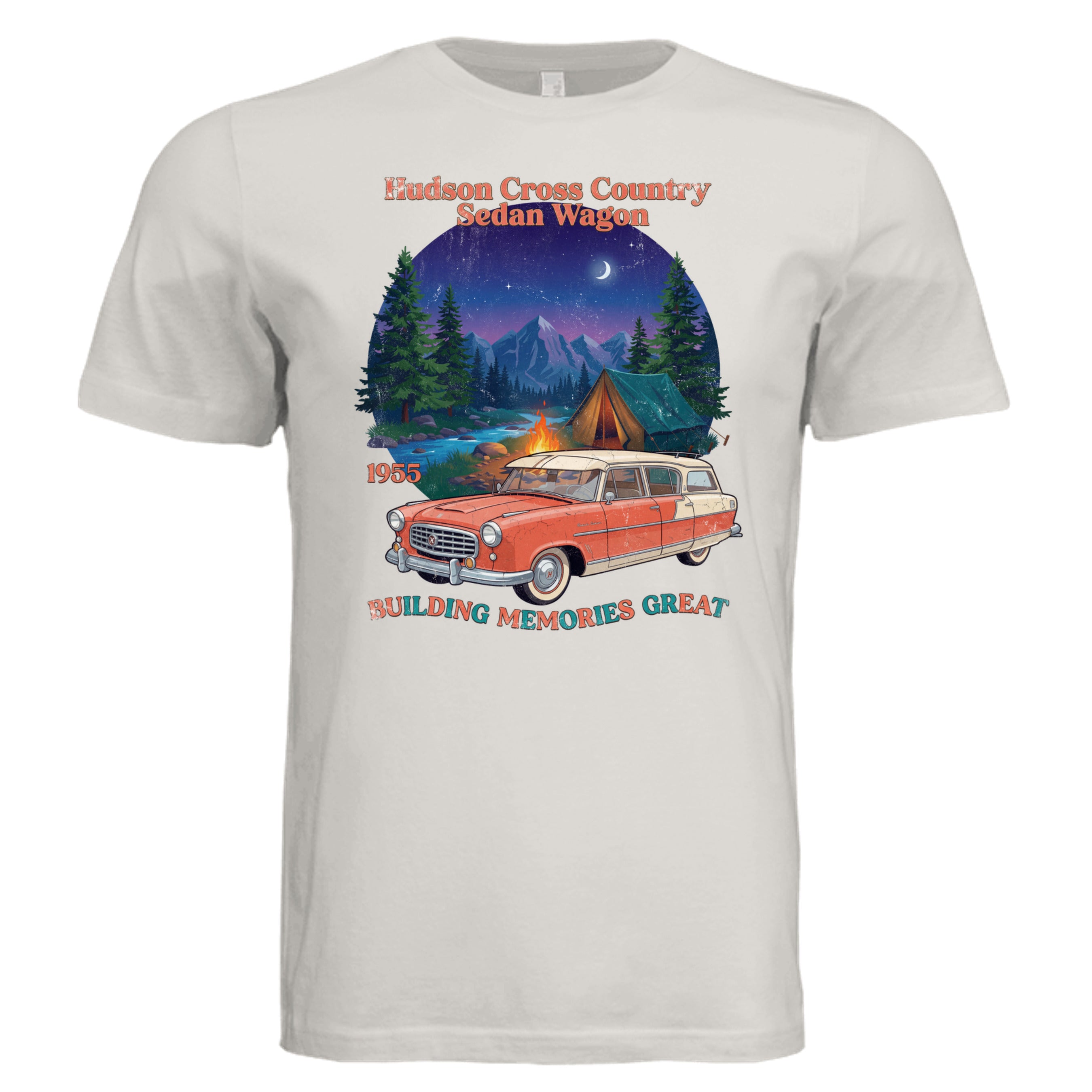 Vintage White - 1955 Hudson Wagon retro car lover graphic tee — Carz collection by Stu Borncat Creations