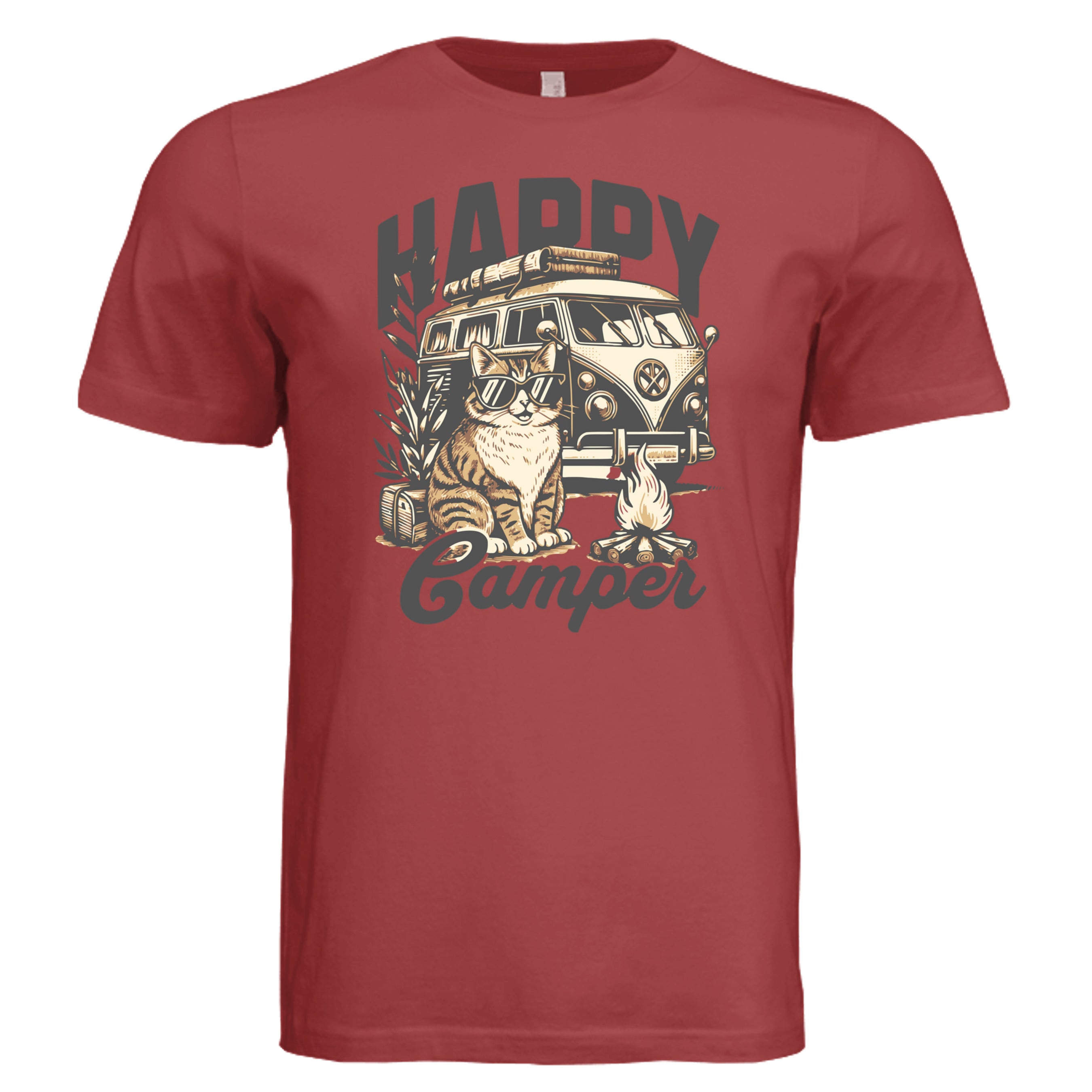 RUST -  Camper Cat retro cat lover graphic tee — outdoor adventure cat DTF print by Stu Borncat Creations