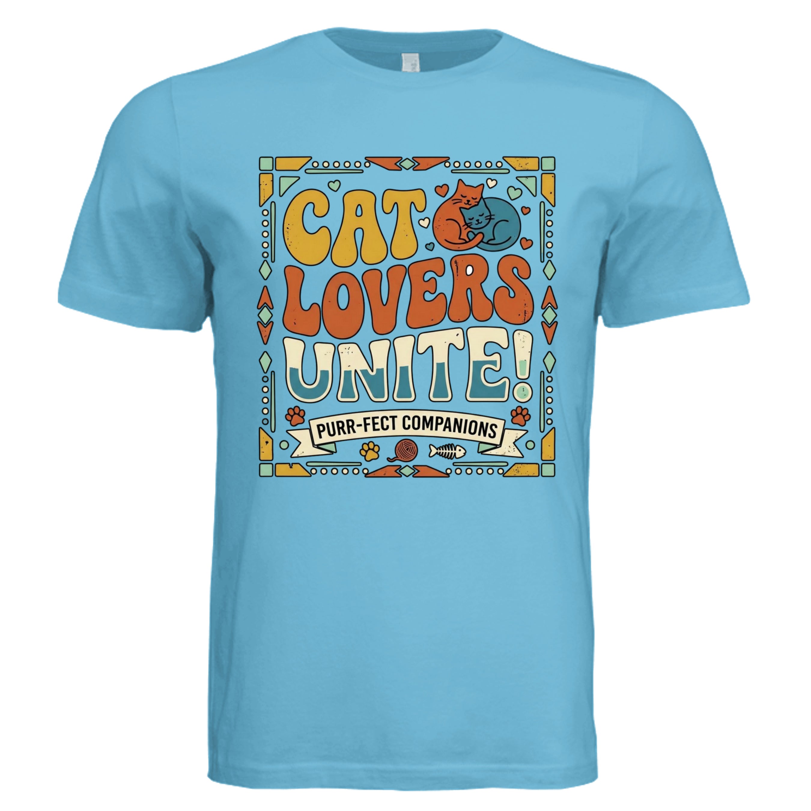 OCEAN BLUE - Camper Cat retro cat lover graphic tee — outdoor adventure cat DTF print by Stu Borncat Creations
