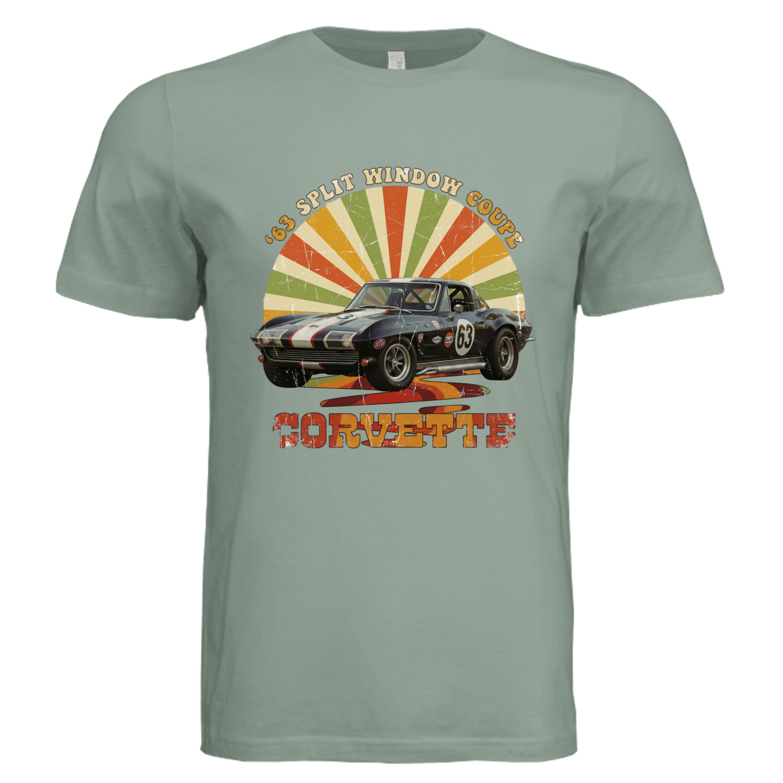 Sage - 63 Corvette Split Window retro car lover graphic tee — Carz collection by Stu Borncat Creations