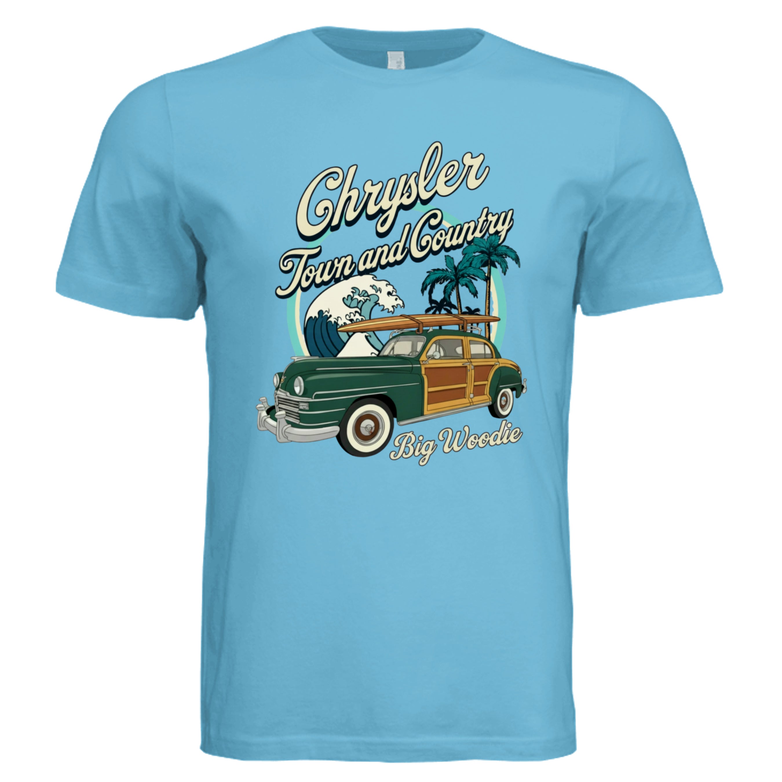 OCEAN BLUE - Big Woodie Chrysler Town & Country retro car lover graphic tee — Carz collection by Stu Borncat Creations