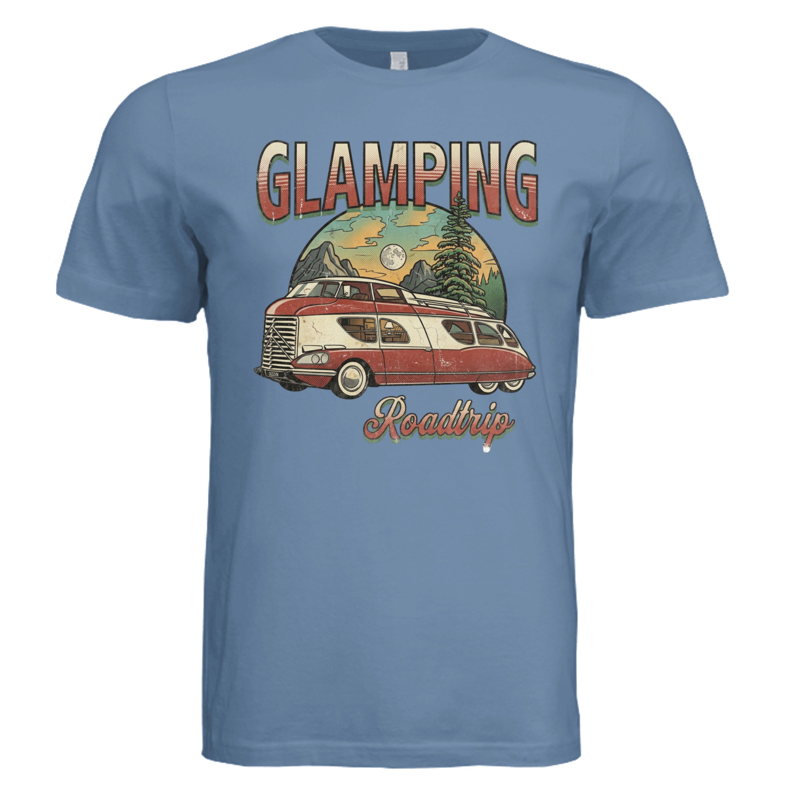 Slate - Glamping with GM retro car lover graphic tee — Carz collection by Stu Borncat Creations