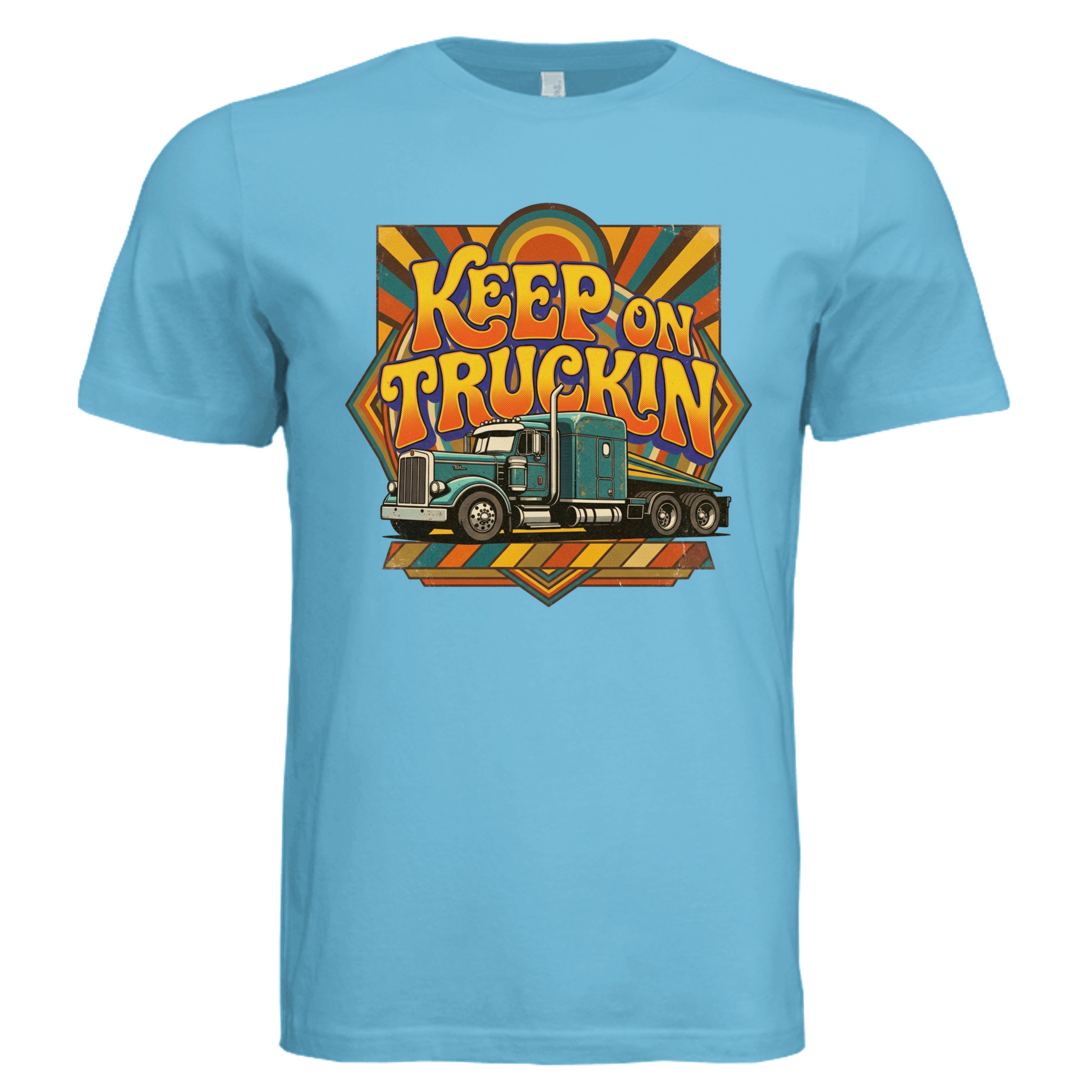 OCEAN BLUE -Keep on Truckin' retro trucker graphic tee — Carz collection by Stu Borncat Creations