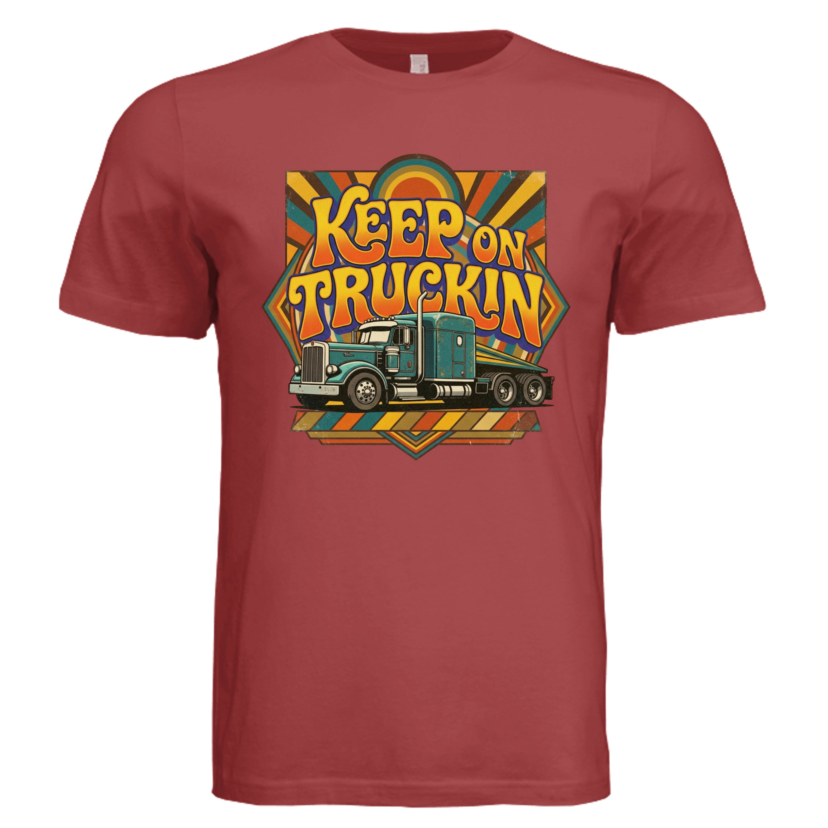 RUST - Keep on Truckin' retro trucker graphic tee — Carz collection by Stu Borncat Creations