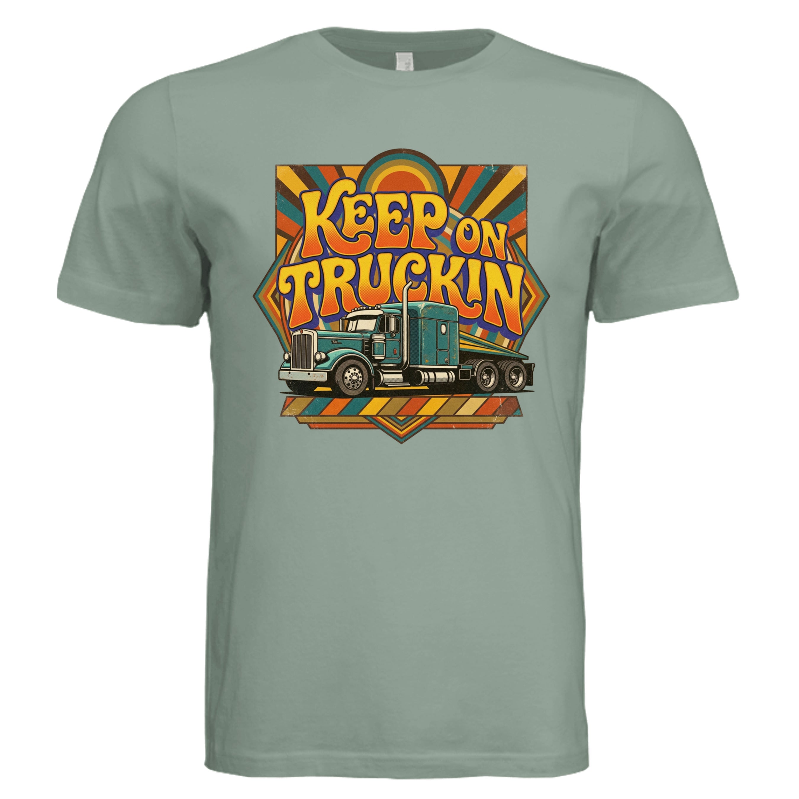Sage - Keep on Truckin' retro trucker graphic tee — Carz collection by Stu Borncat Creations
