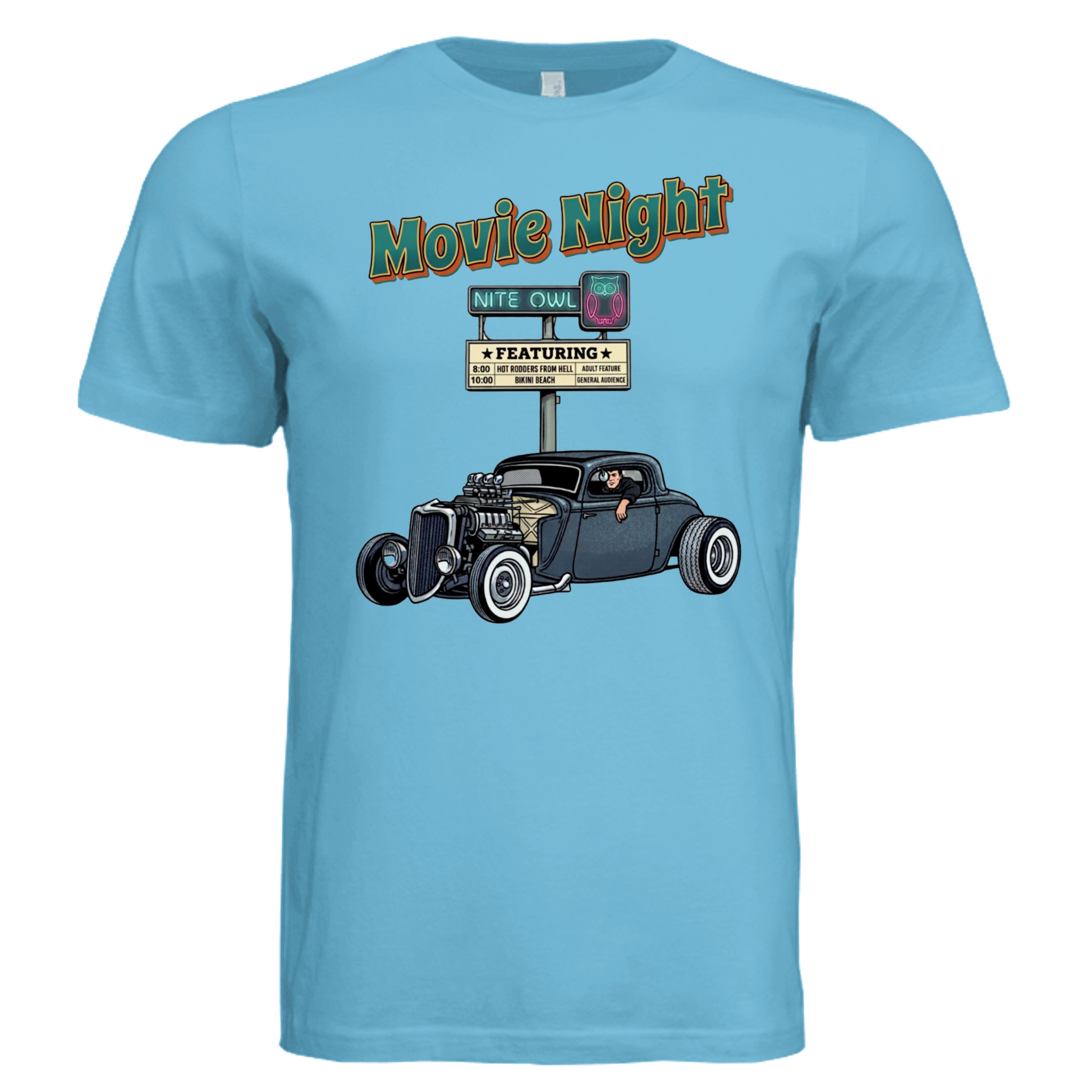 OCEAN BLUE - Movie Night retro car lover graphic tee — Carz collection by Stu Borncat Creation