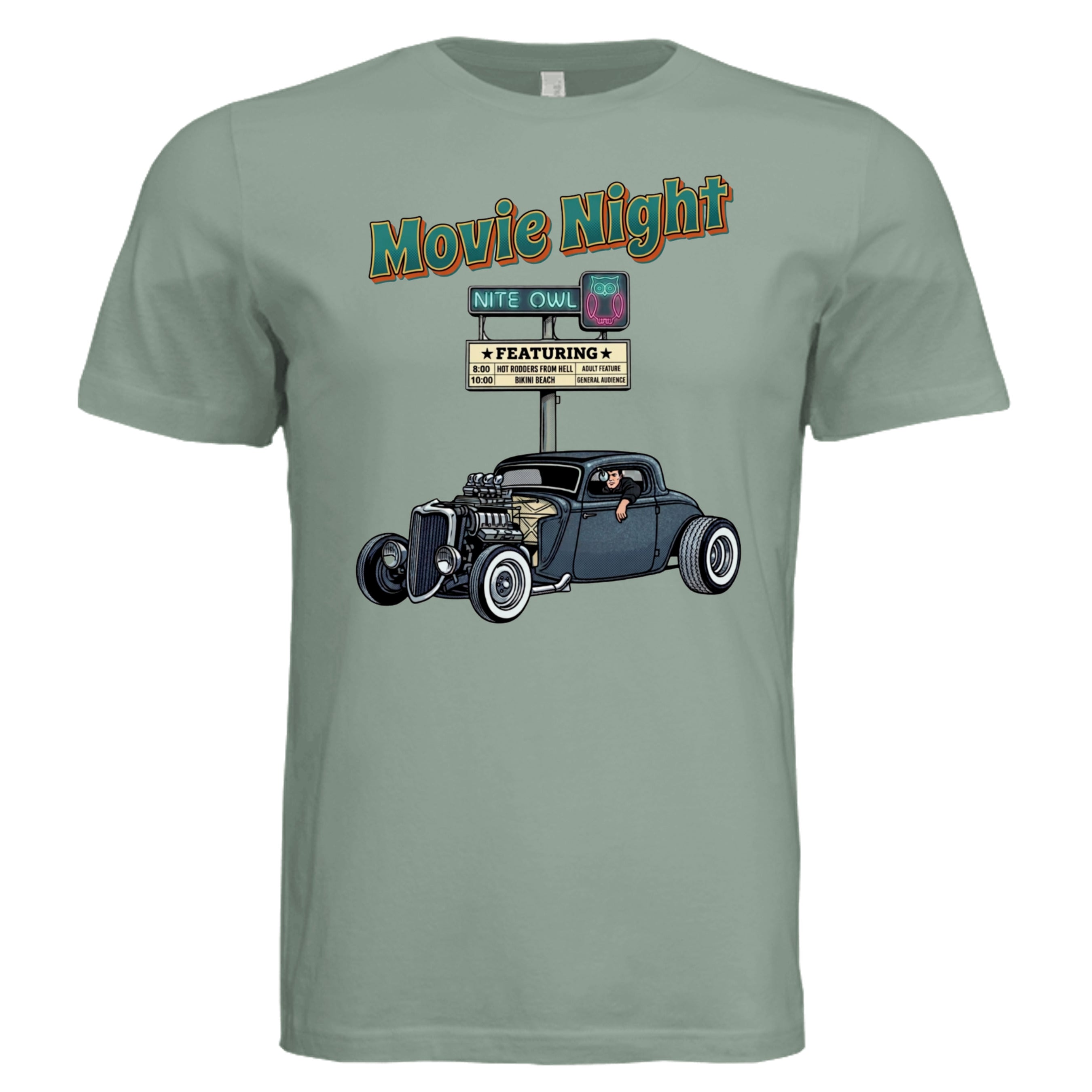 Sage - Movie Night retro car lover graphic tee — Carz collection by Stu Borncat Creation