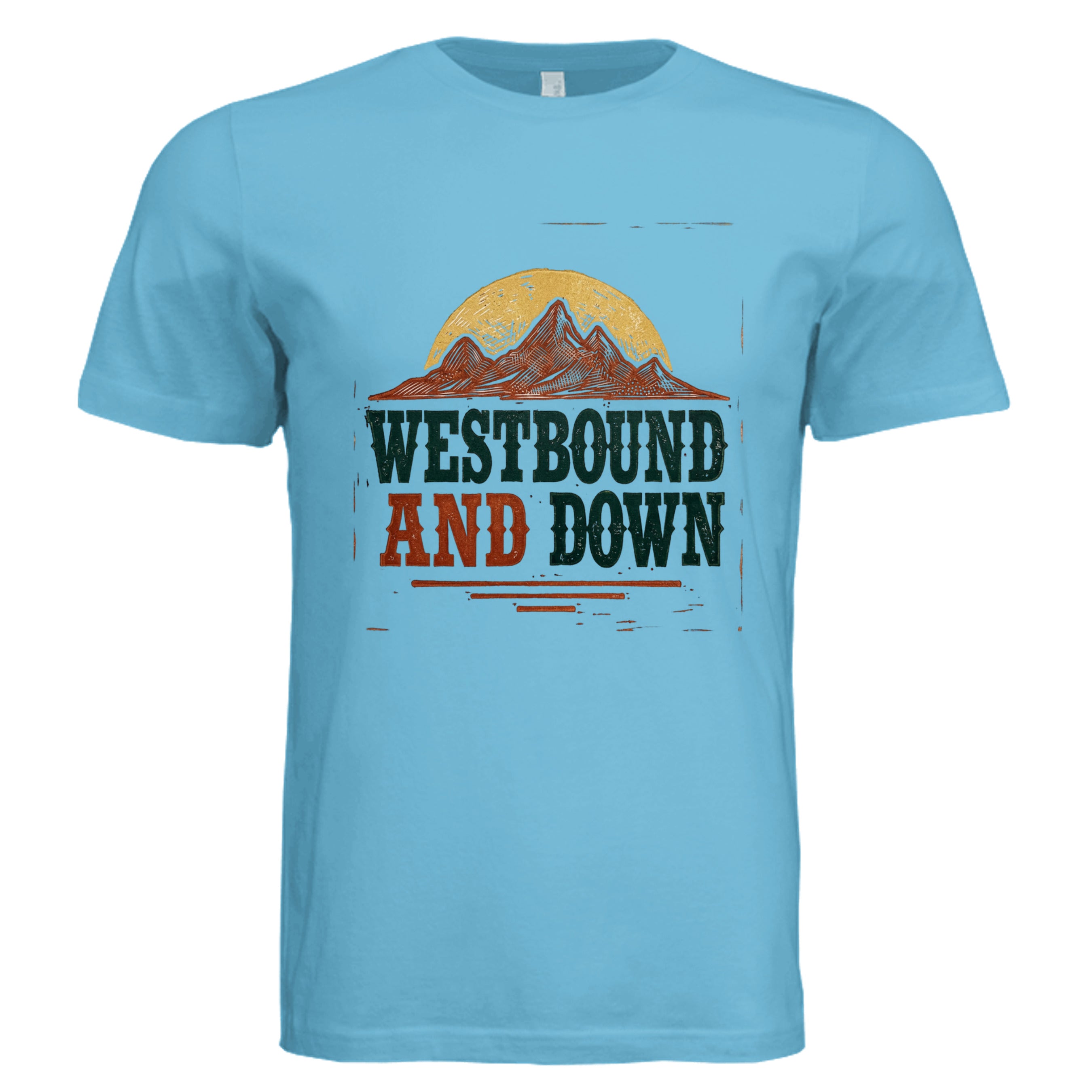 OCEAN BLUE - Westbound And Down retro trucker graphic tee — Carz collection by Stu Borncat Creations