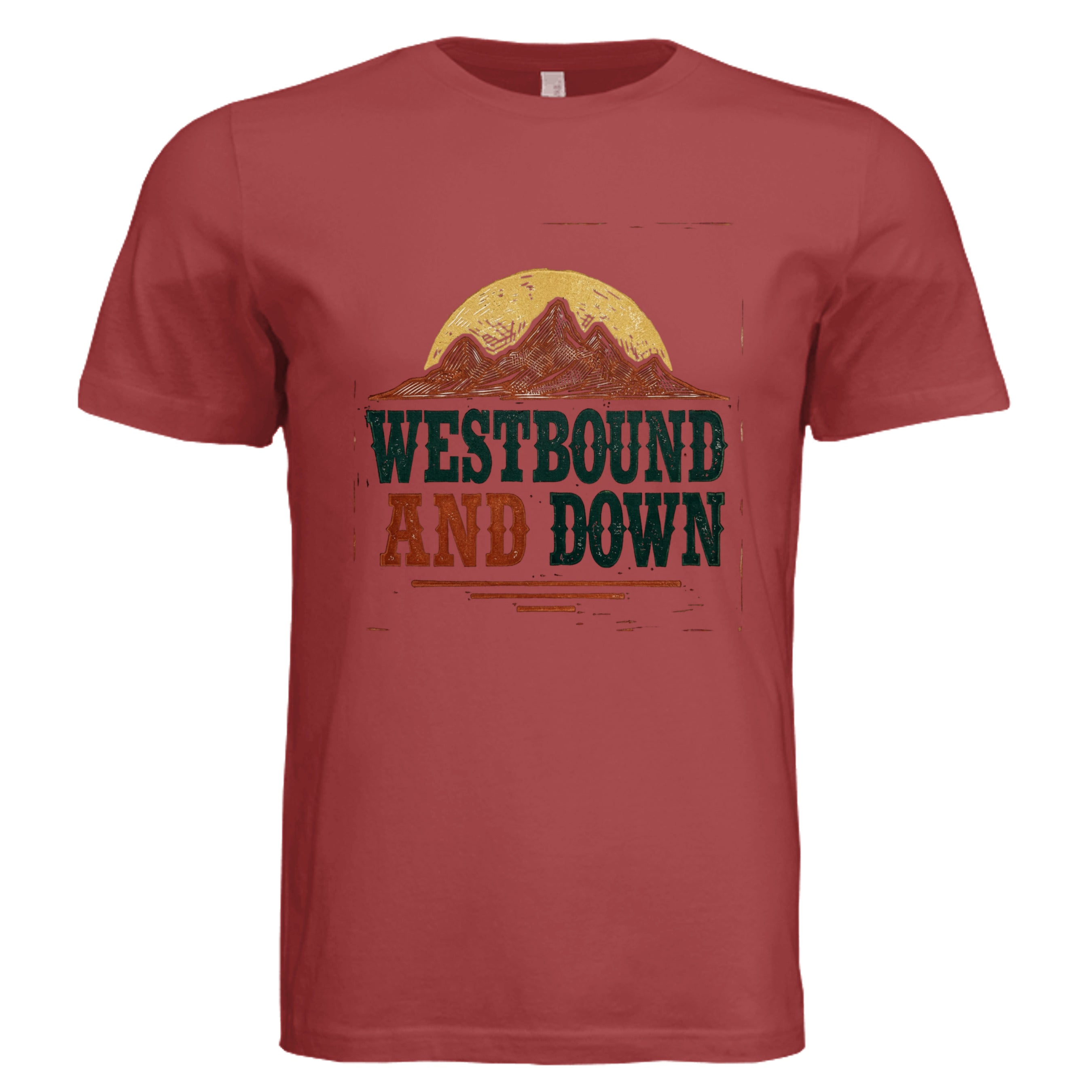 RUST - Westbound And Down retro trucker graphic tee — Carz collection by Stu Borncat Creations