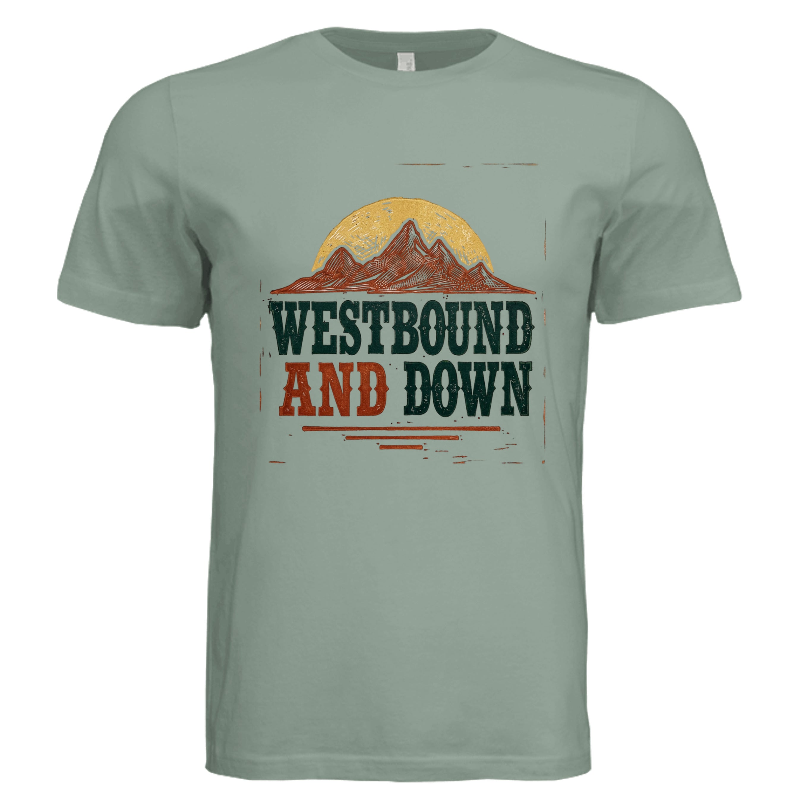 Sage - Westbound And Down retro trucker graphic tee — Carz collection by Stu Borncat Creations