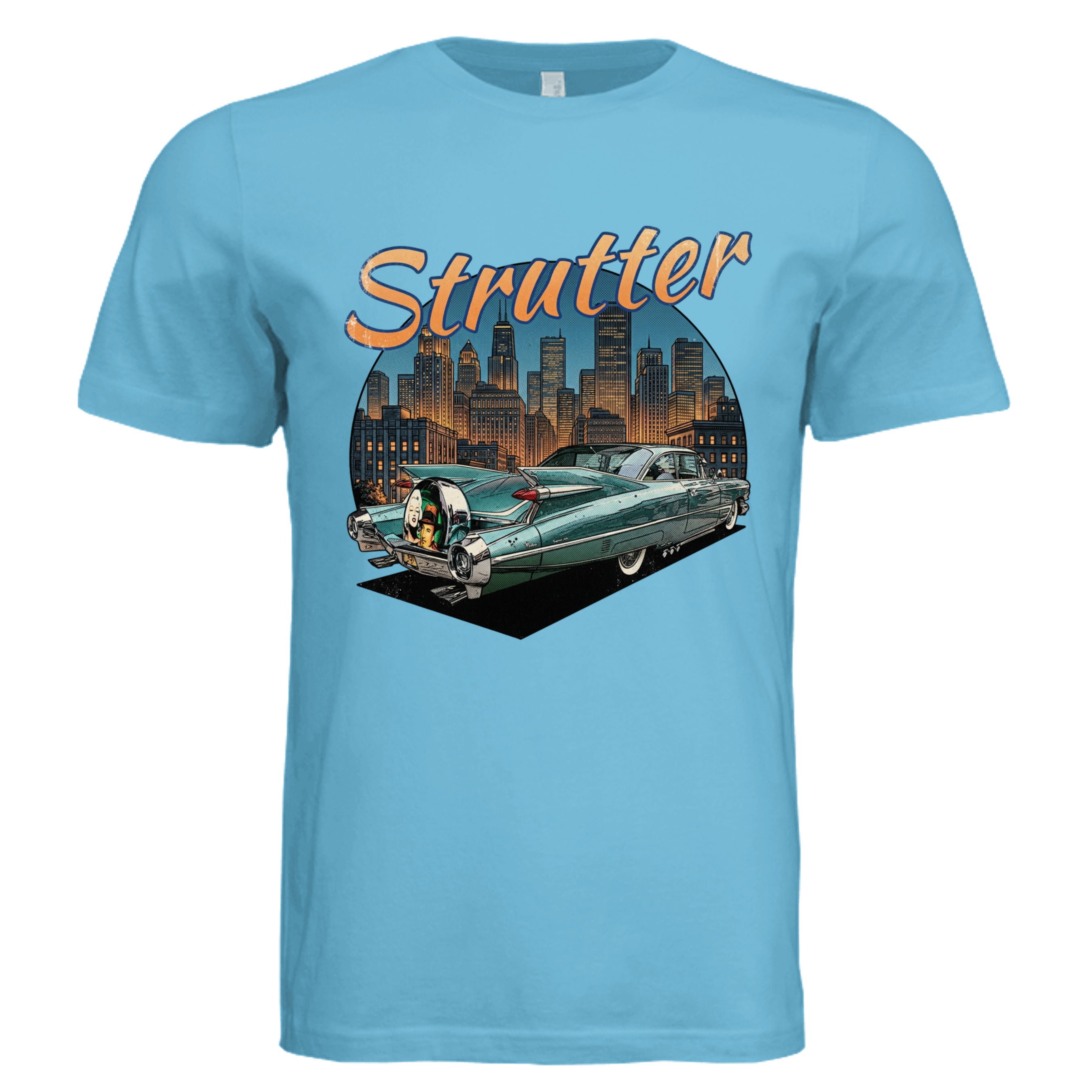 OCEAN BLUE - Cadillac Strutter retro car lover graphic tee — Carz collection by Stu Borncat Creations