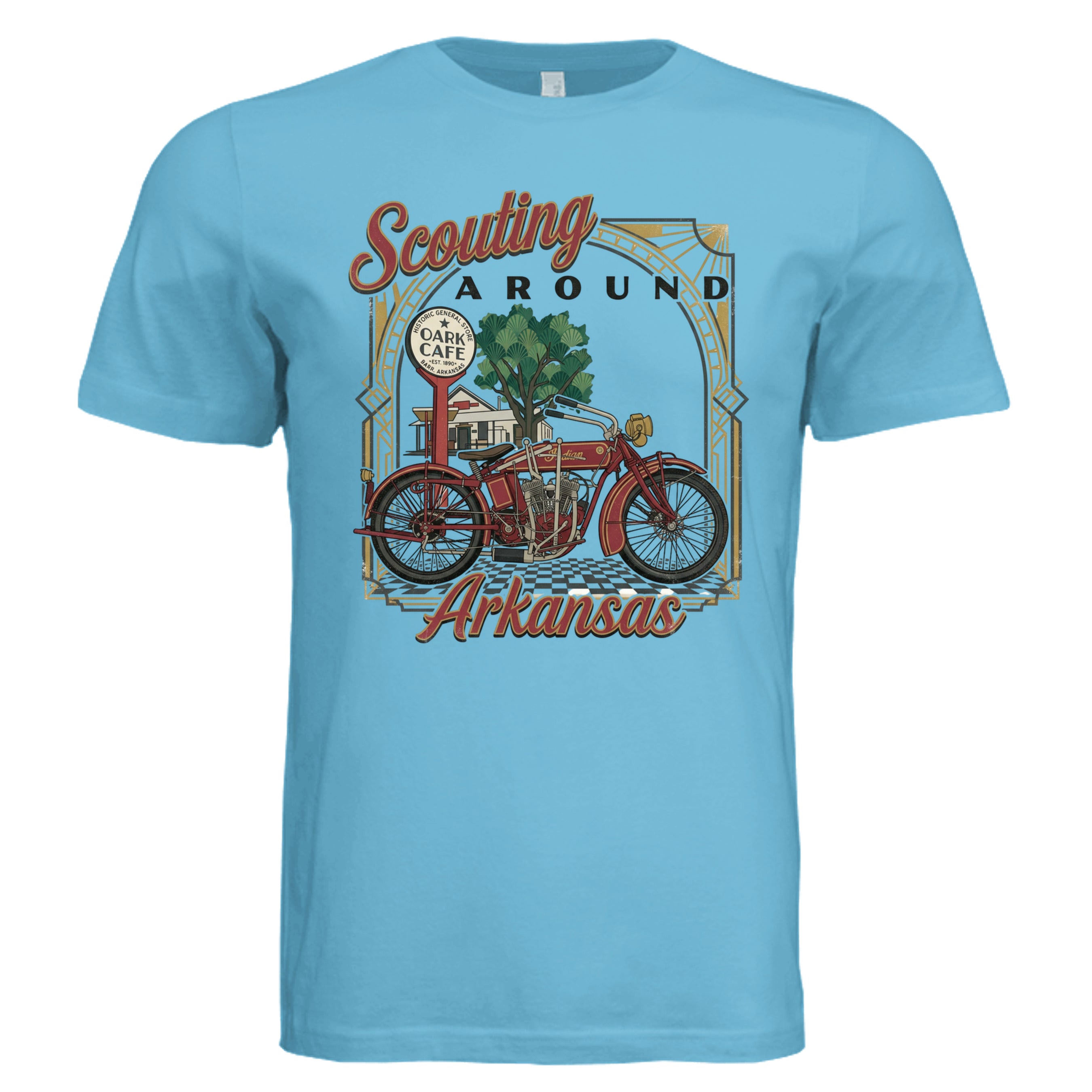 OCEAN BLUE - Scouting Around Arkansas retro biker graphic tee — Carz collection by Stu Borncat Creations