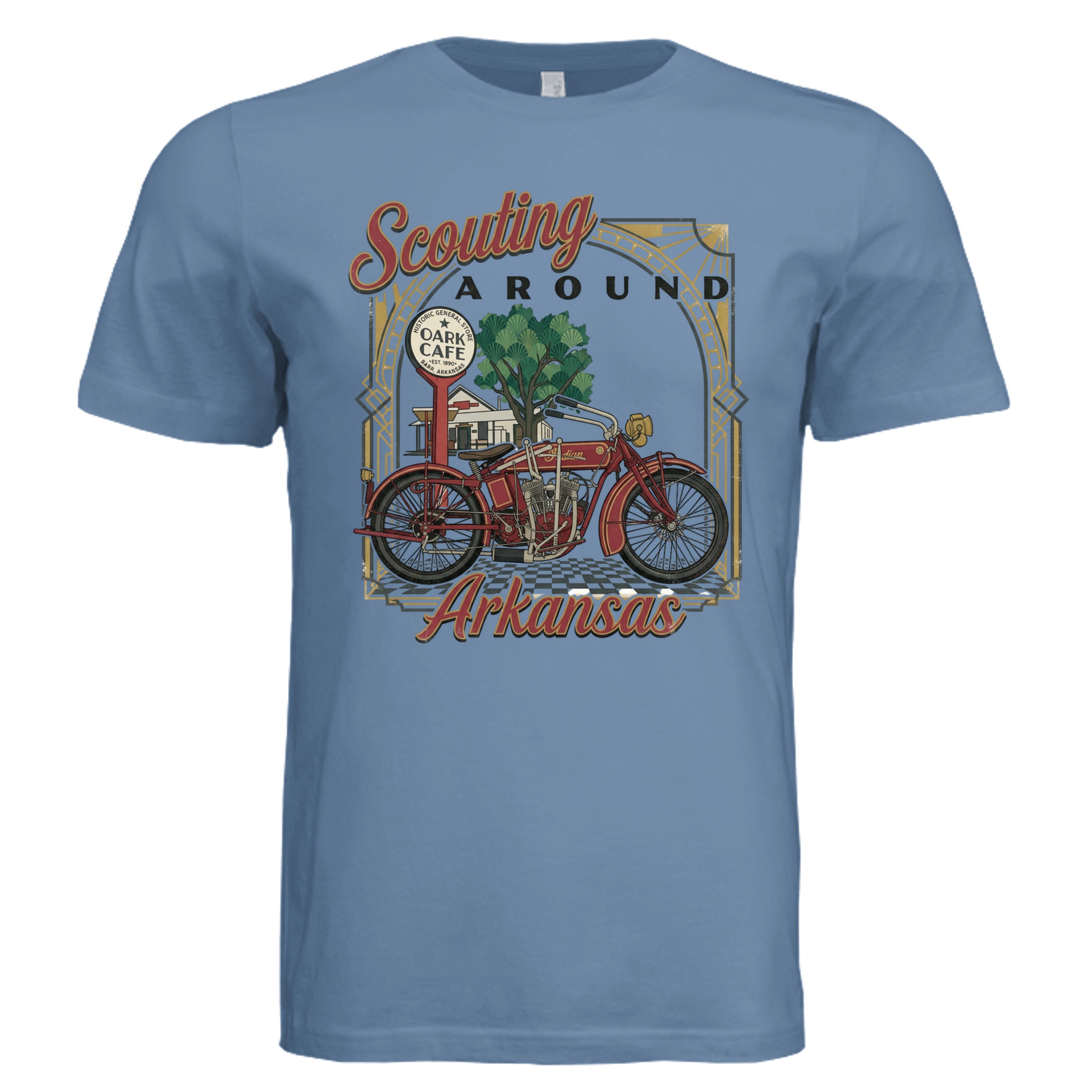 Slate - Scouting Around Arkansas retro biker graphic tee — Carz collection by Stu Borncat Creations