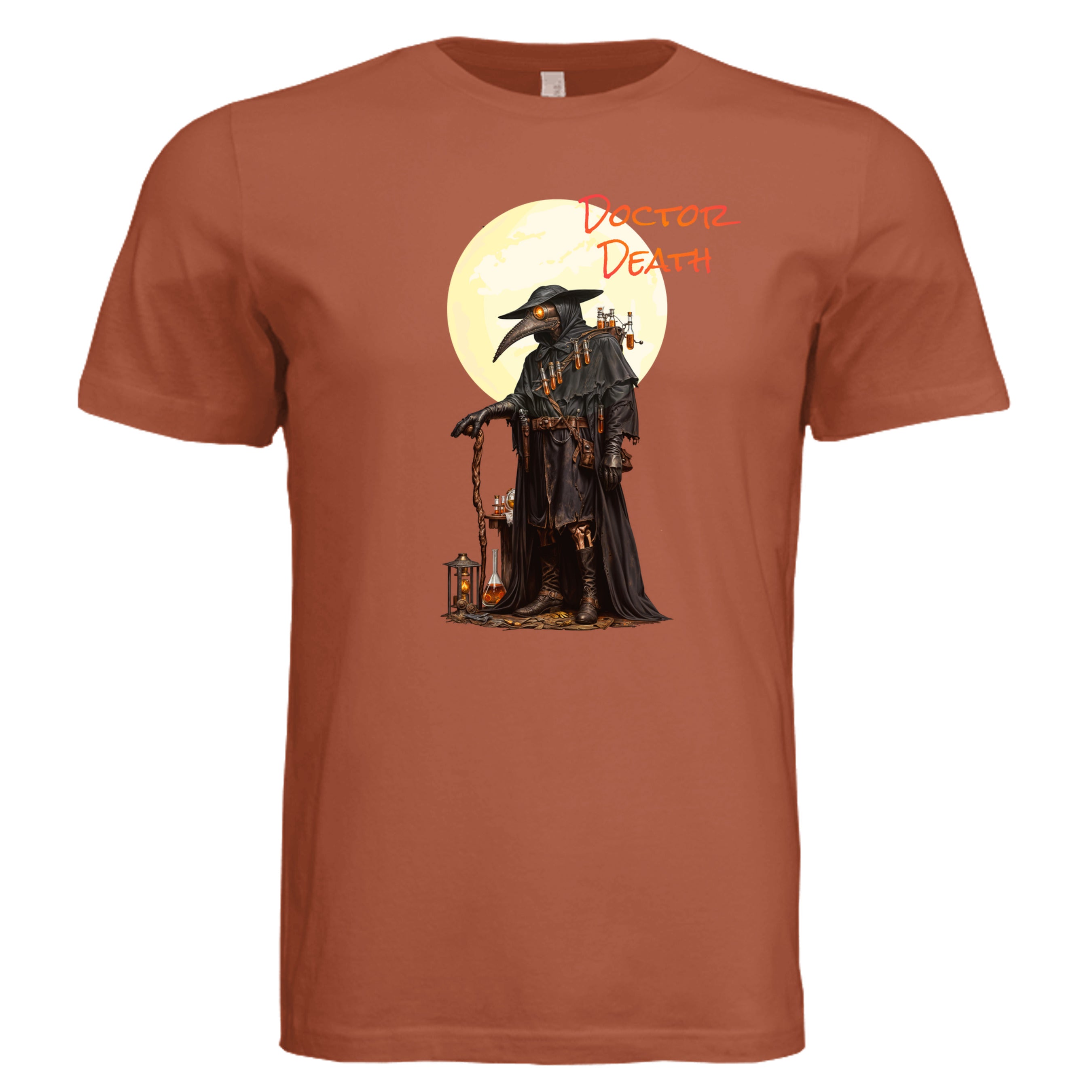 Autumn - Doctor Death dark Halloween graphic tee — sinister spooky season DTF print by Stu Borncat Creations