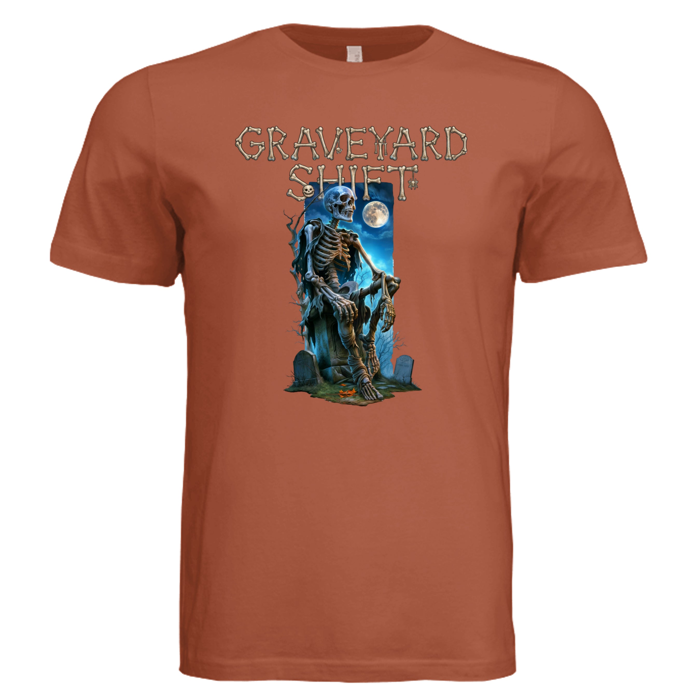 Autumn -  Graveyard Shift Halloween graphic tee — spooky season DTF print by Stu Borncat Creations