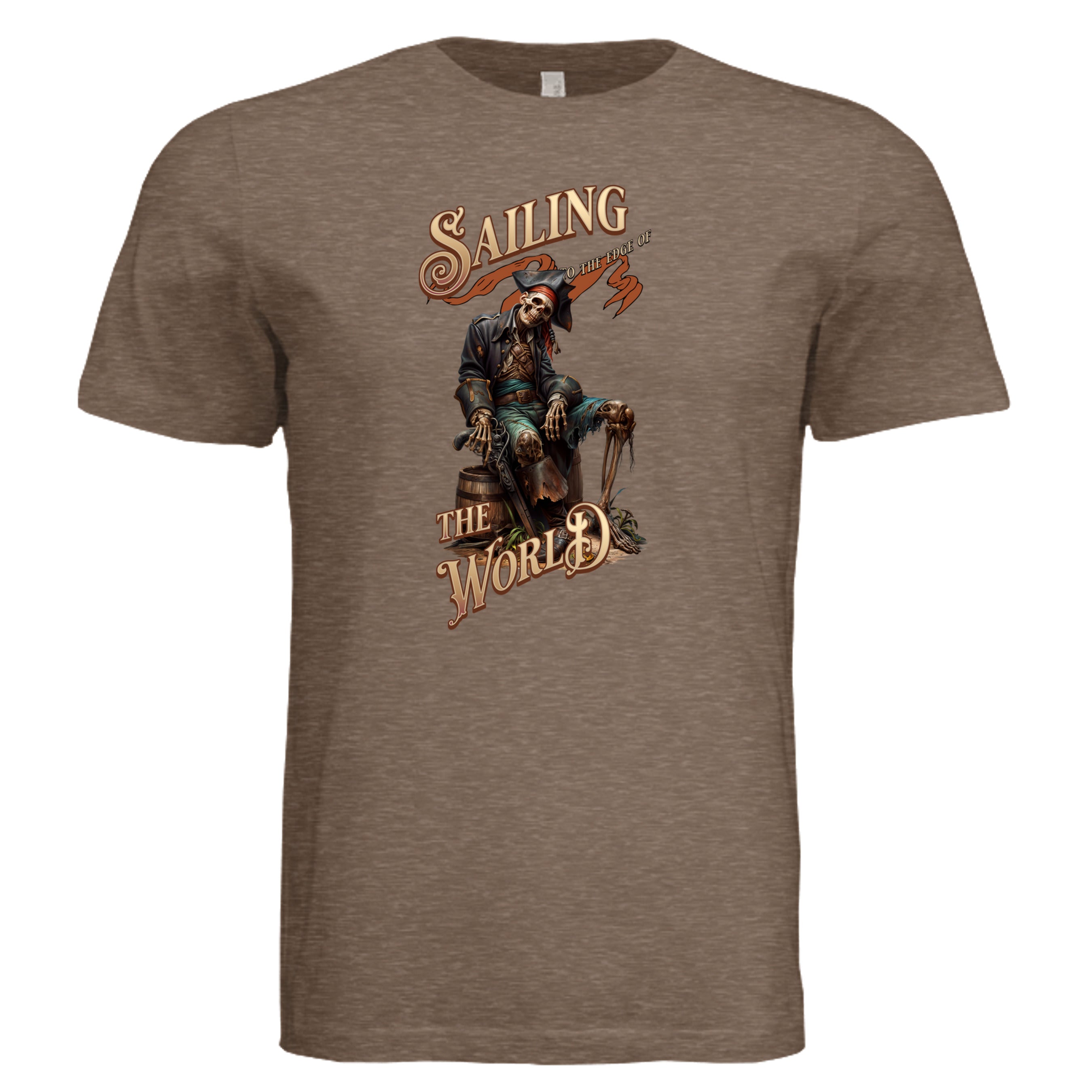 Vintage Brown -  Spooky ghost ship sailing Halloween graphic tee — nautical DTF print by Stu Borncat Creations