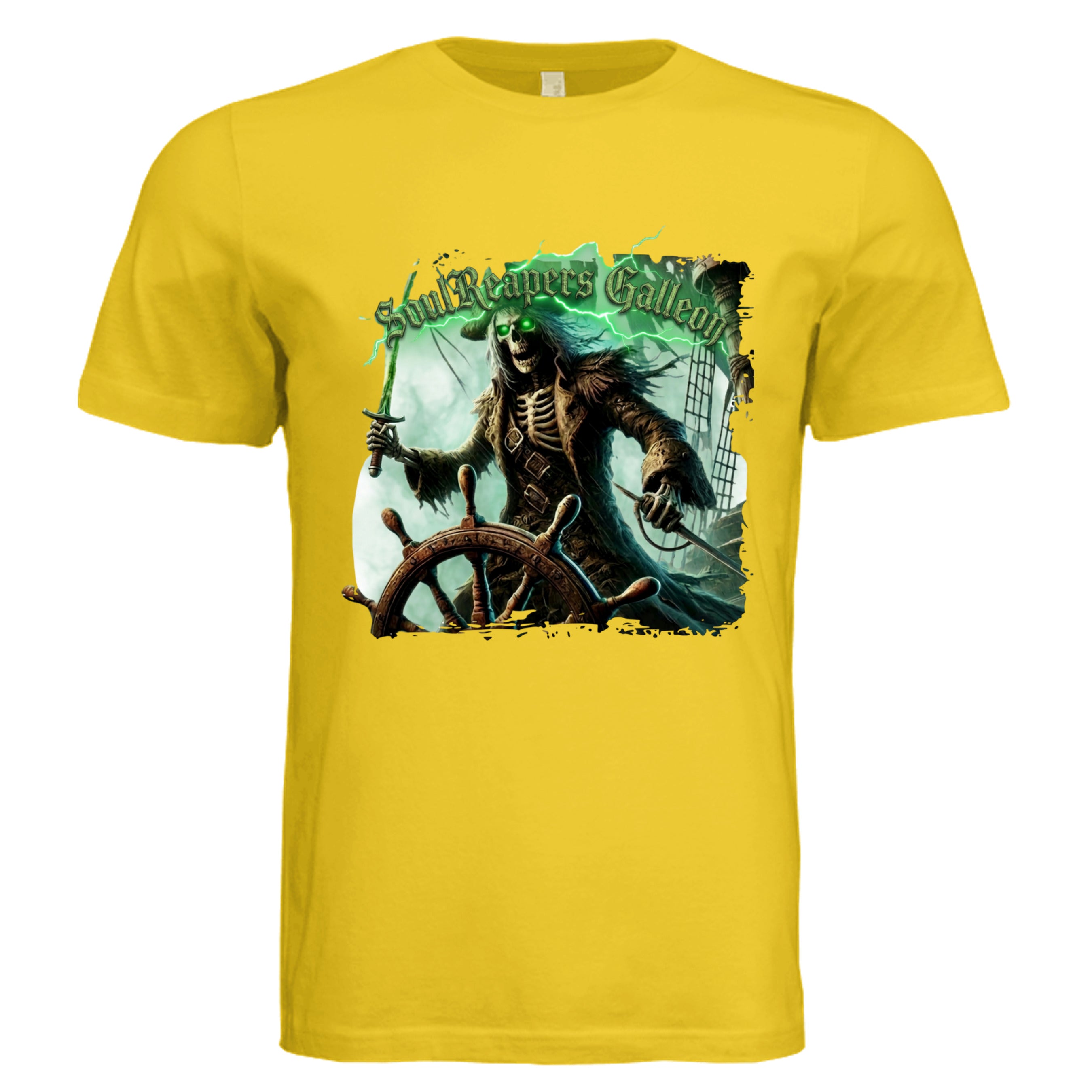 MAIZE YELLOW - Soul Reaper Galleon dark nautical Halloween graphic tee — spooky season DTF print by Stu Borncat Creations