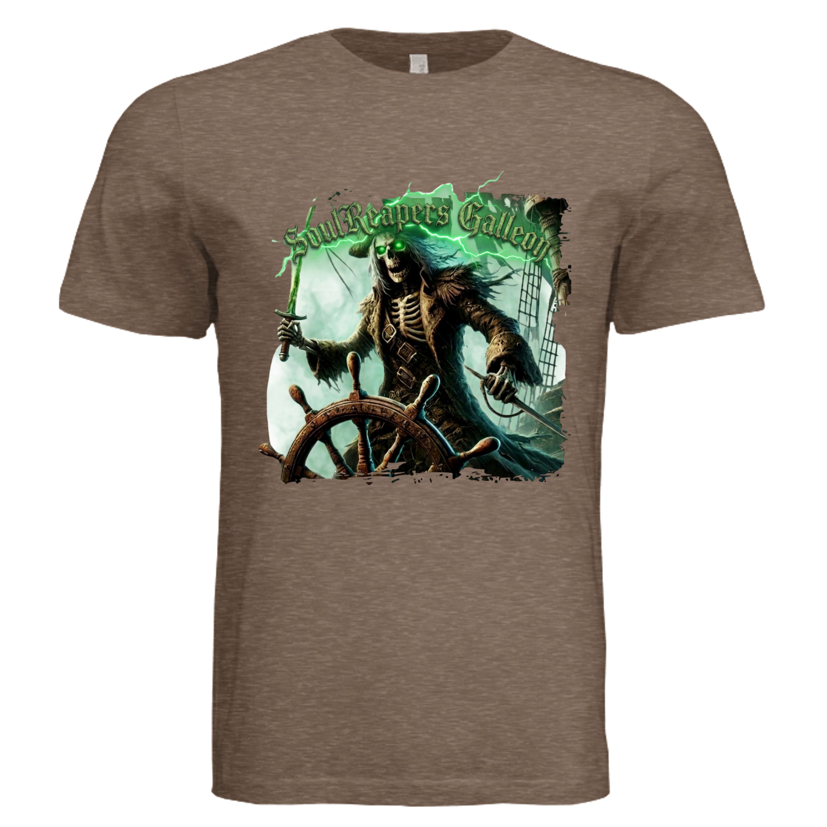 Vintage Brown - Soul Reaper Galleon dark nautical Halloween graphic tee — spooky season DTF print by Stu Borncat Creations