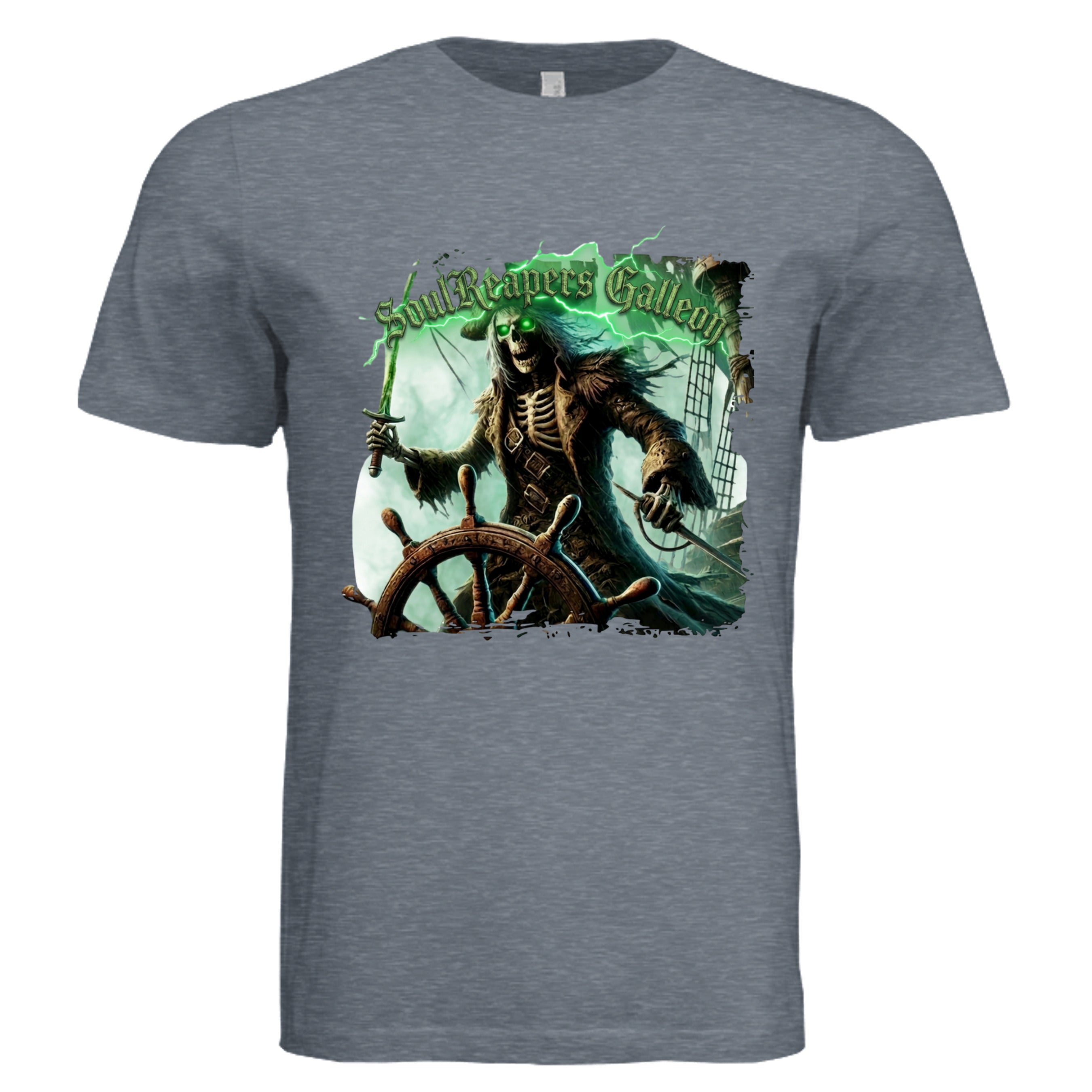 Vintage Denim -Soul Reaper Galleon dark nautical Halloween graphic tee — spooky season DTF print by Stu Borncat Creations