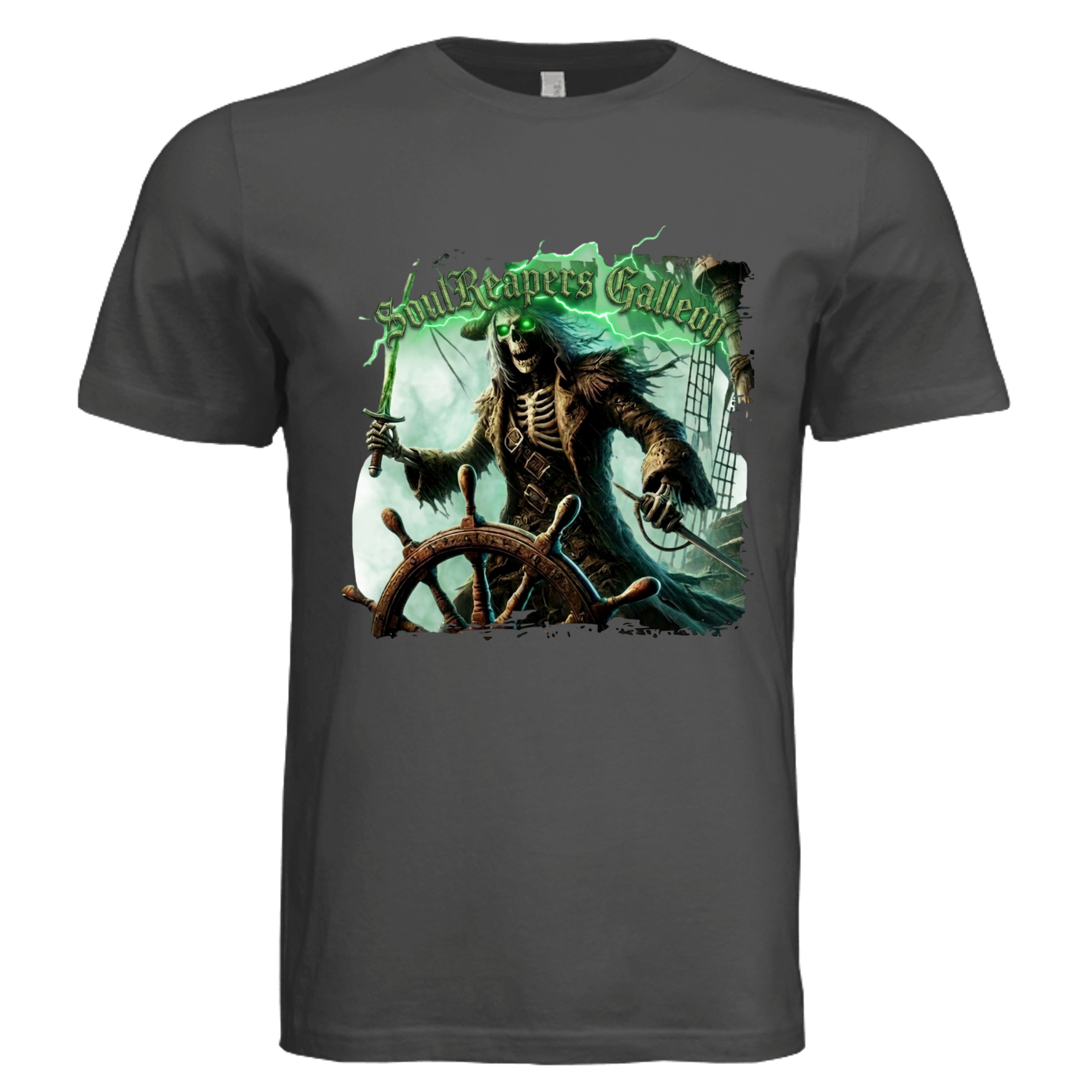 DARK GREY - Soul Reaper Galleon dark nautical Halloween graphic tee — spooky season DTF print by Stu Borncat Creations