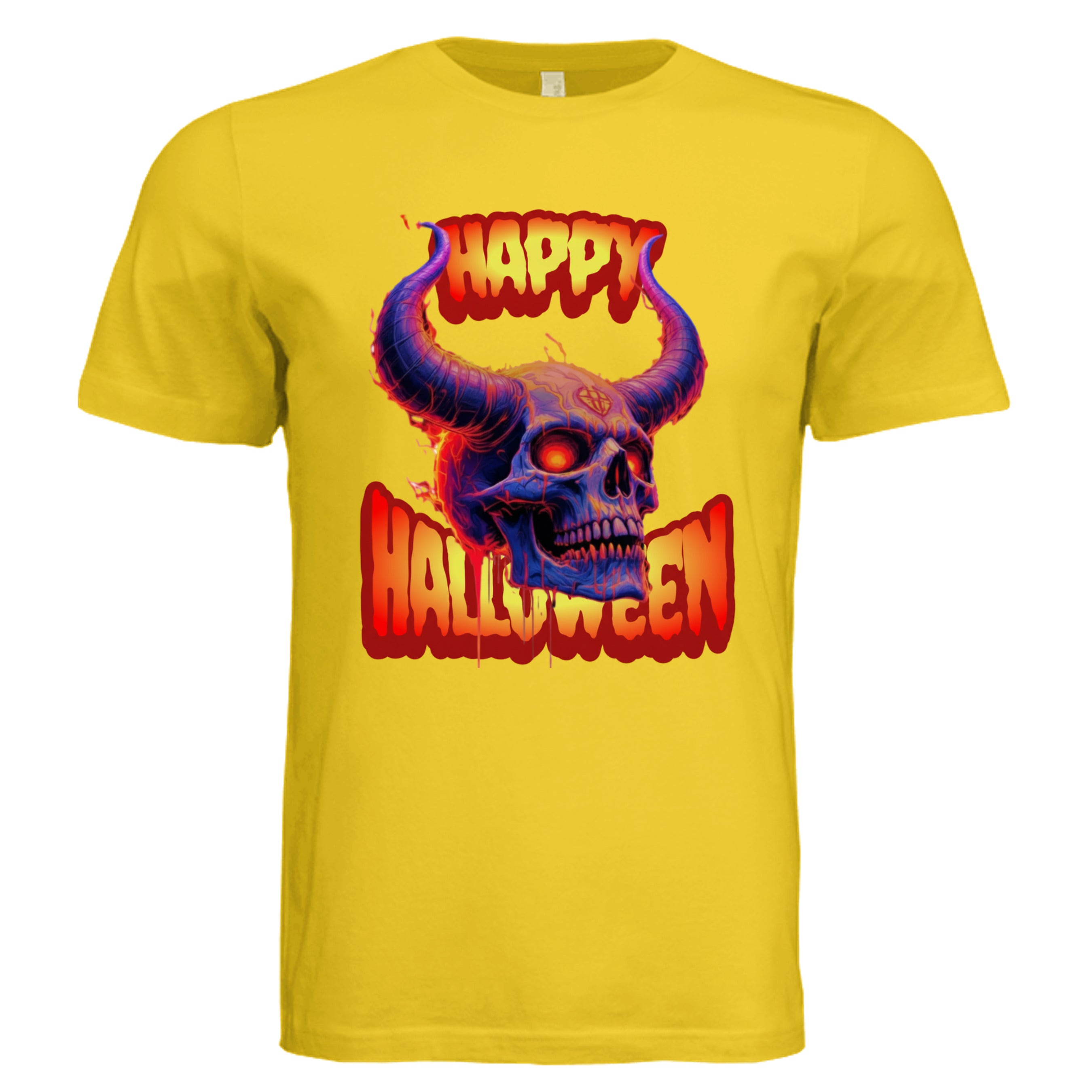 MAIZE YELLOW - Bold Halloween skull graphic tee — classic spooky season DTF print by Stu Borncat Creations