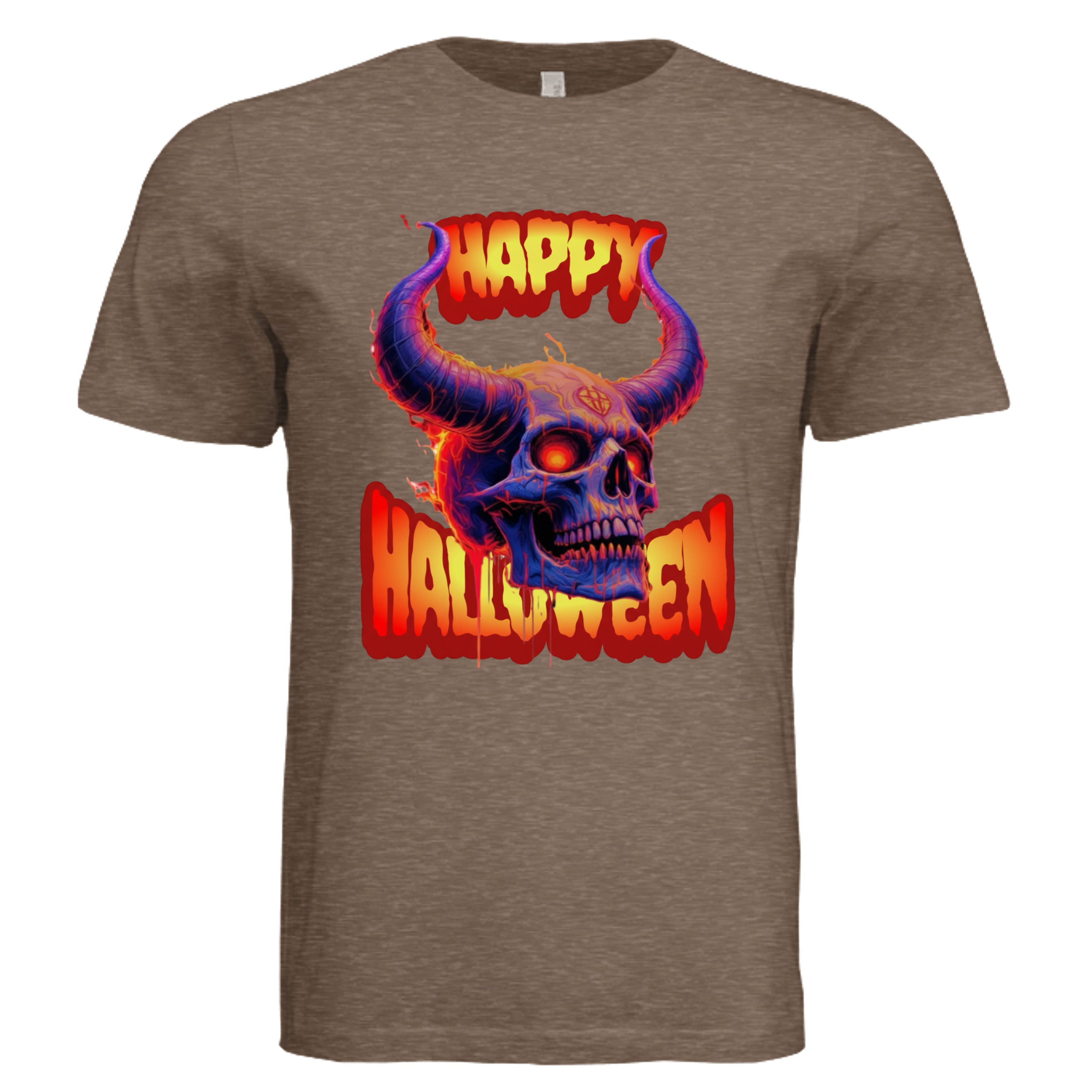 Vintage Brown -Bold Halloween skull graphic tee — classic spooky season DTF print by Stu Borncat Creations