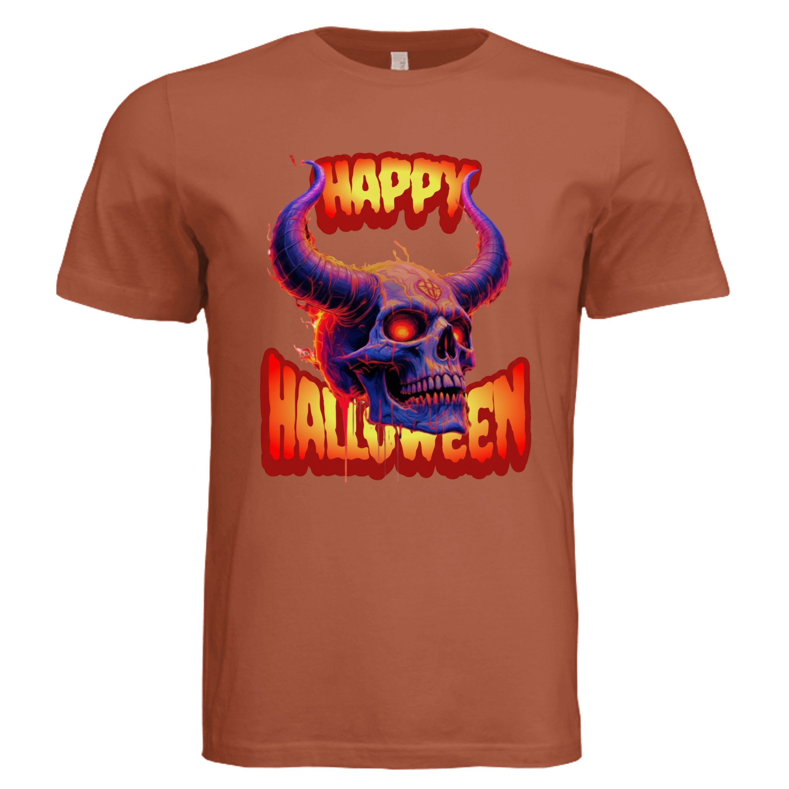 Autumn -Bold Halloween skull graphic tee — classic spooky season DTF print by Stu Borncat Creations