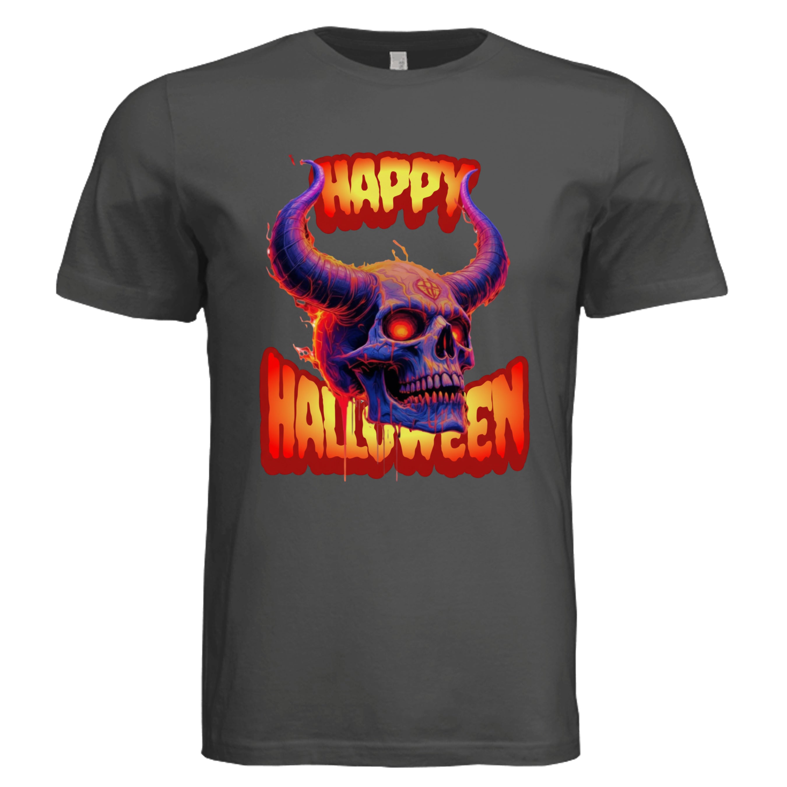 DARK GREY - Bold Halloween skull graphic tee — classic spooky season DTF print by Stu Borncat Creations