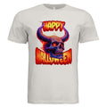 Vintage White -Bold Halloween skull graphic tee — classic spooky season DTF print by Stu Borncat Creations
