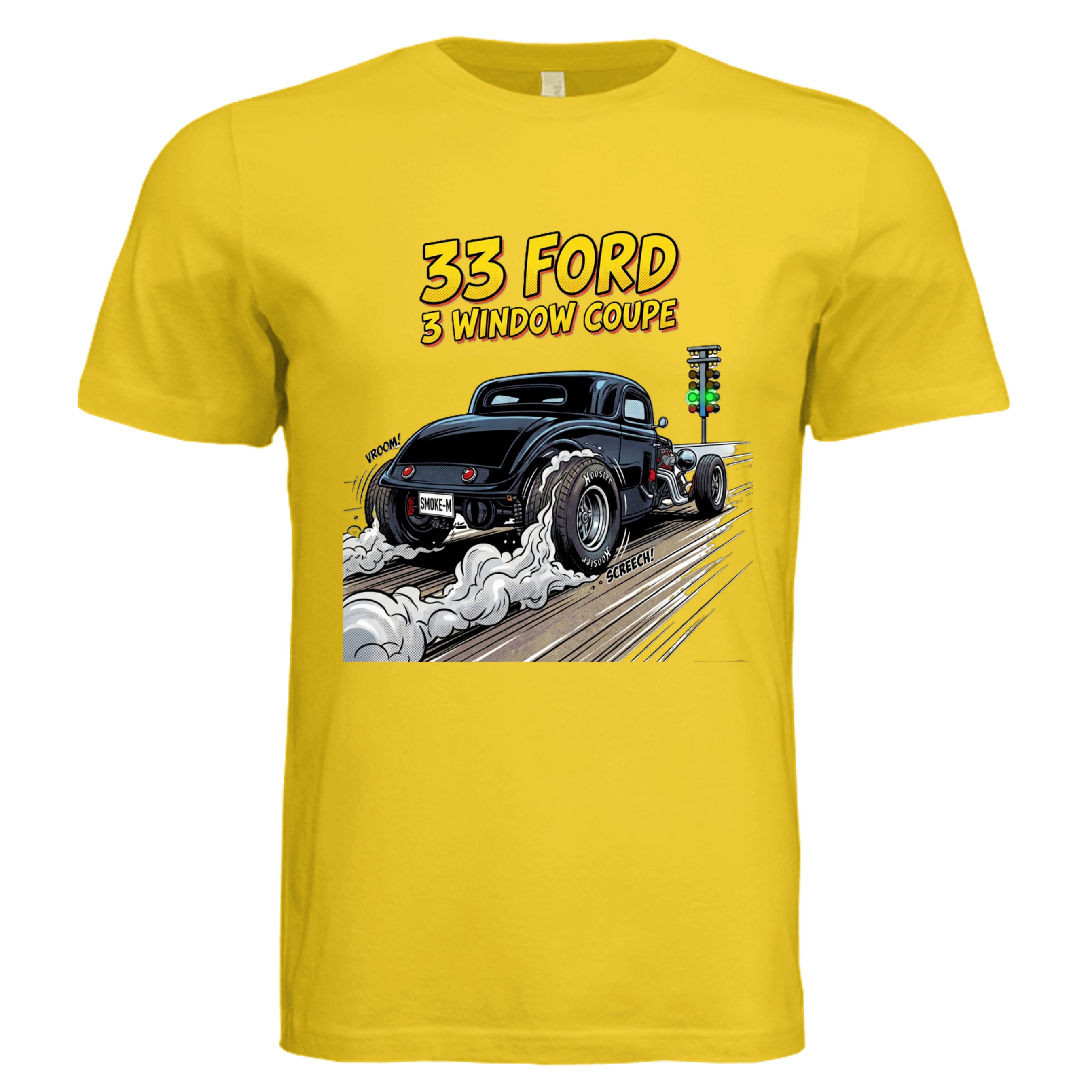 MAIZE YELLOW - 33 Ford Coupe comic car lover graphic tee — Carz collection by Stu Borncat Creations