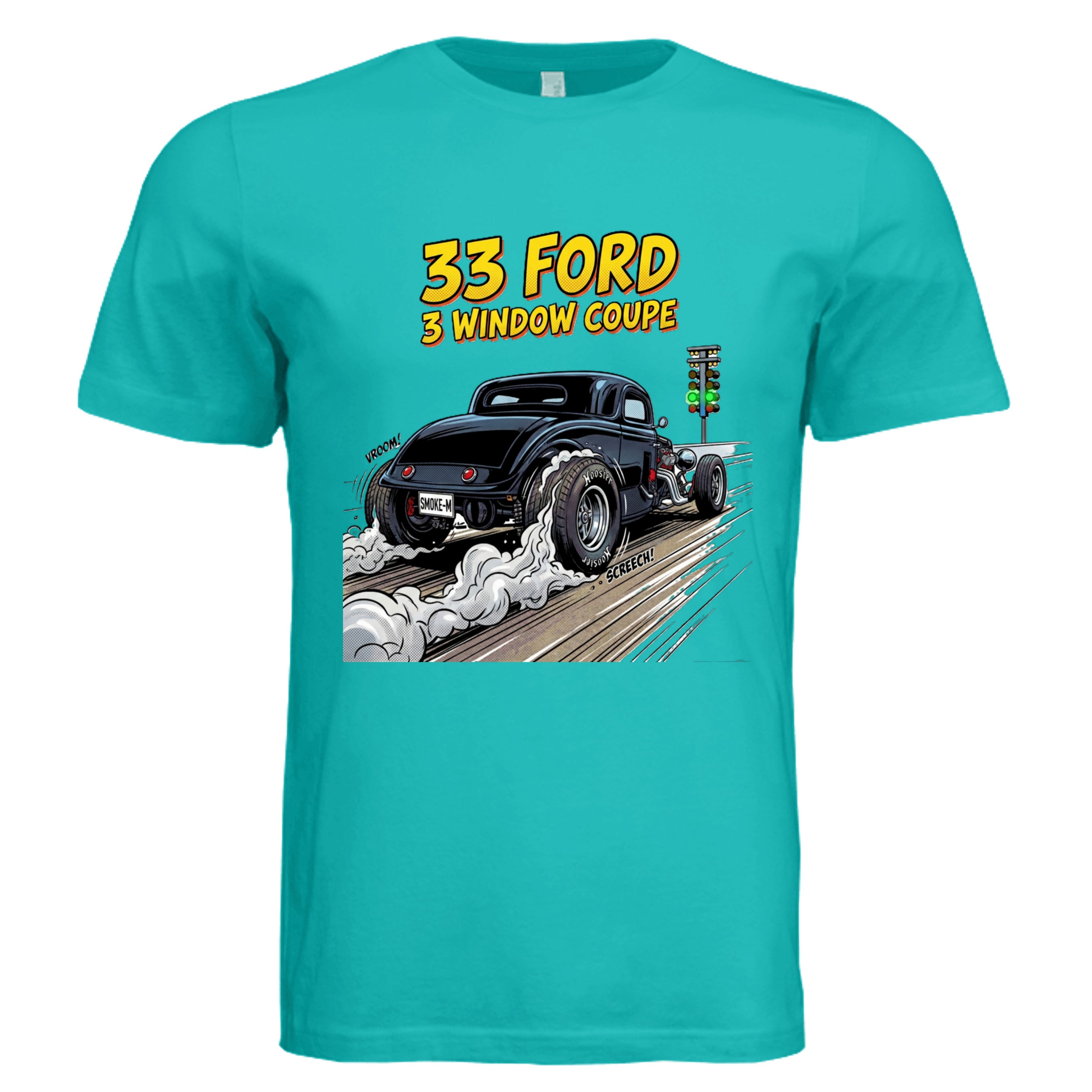 TEAL -33 Ford Coupe comic car lover graphic tee — Carz collection by Stu Borncat Creations