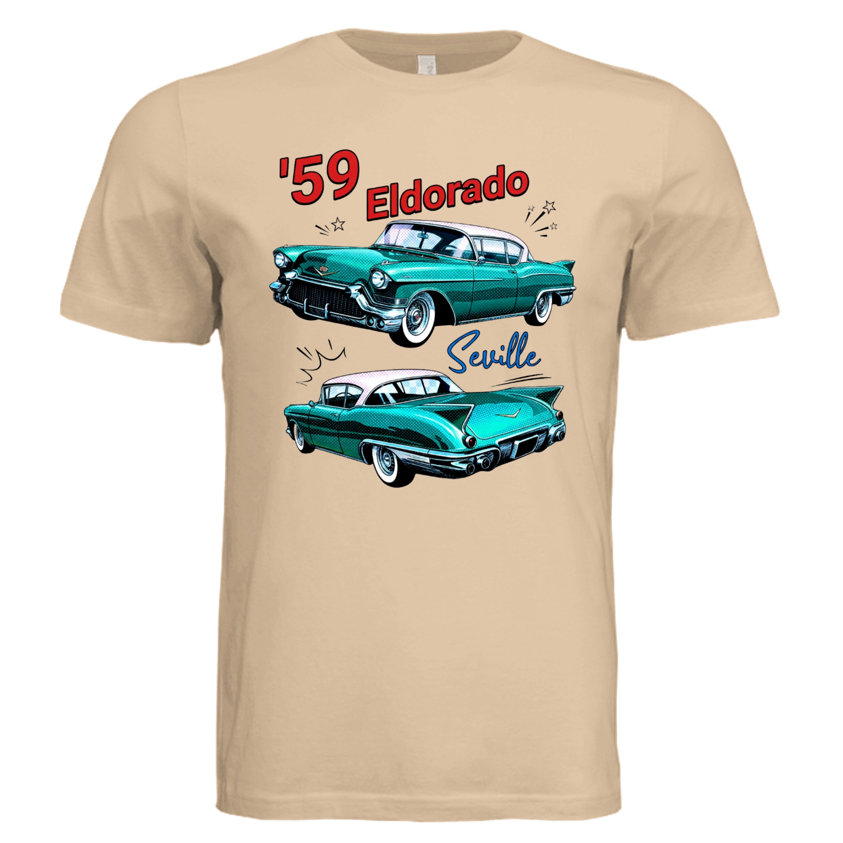 Sand Dune - 59 Eldorado Seville comic car lover graphic tee — Carz collection by Stu Borncat Creations