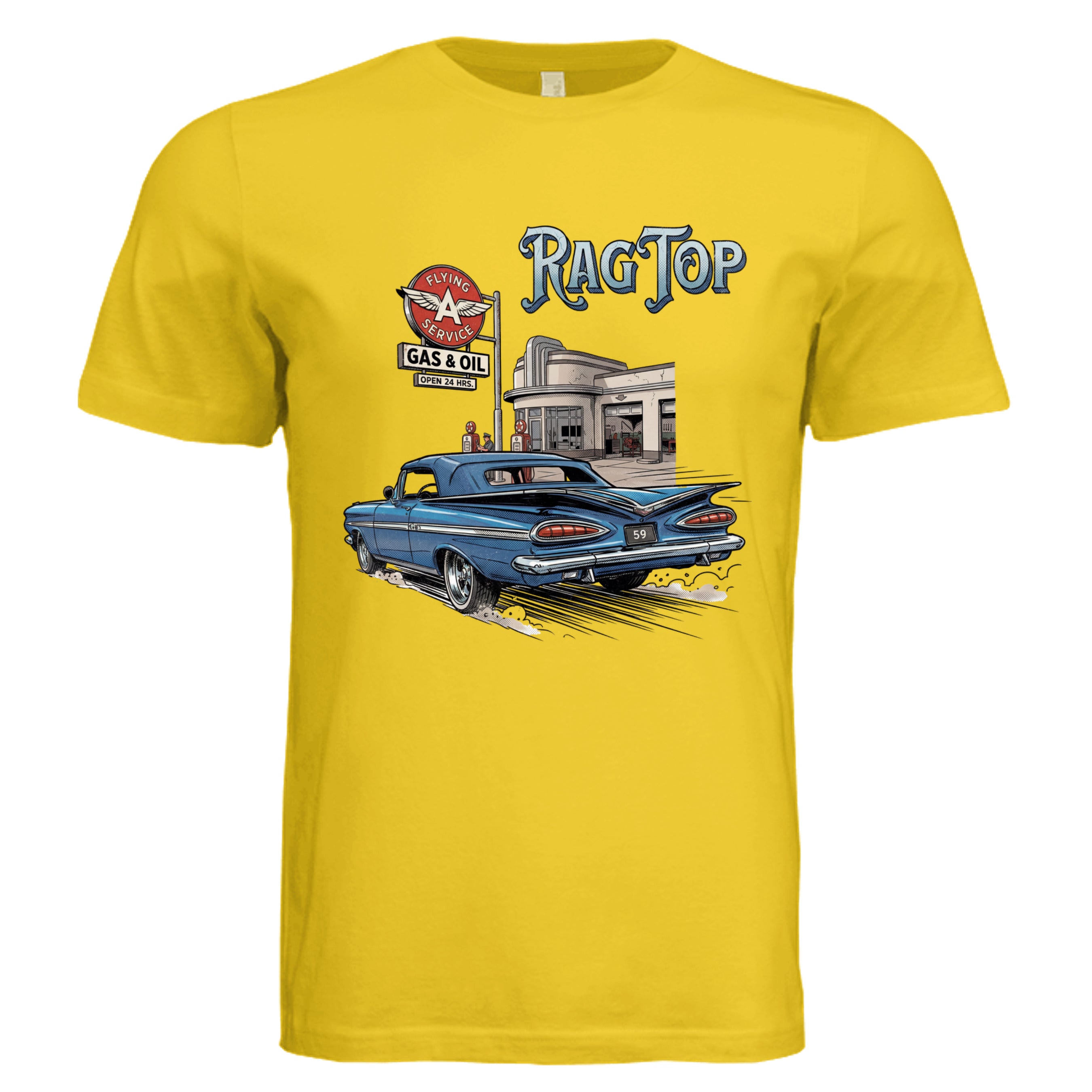 MAIZE YELLOW - 59 Impala comic car lover graphic tee — Carz collection by Stu Borncat Creations