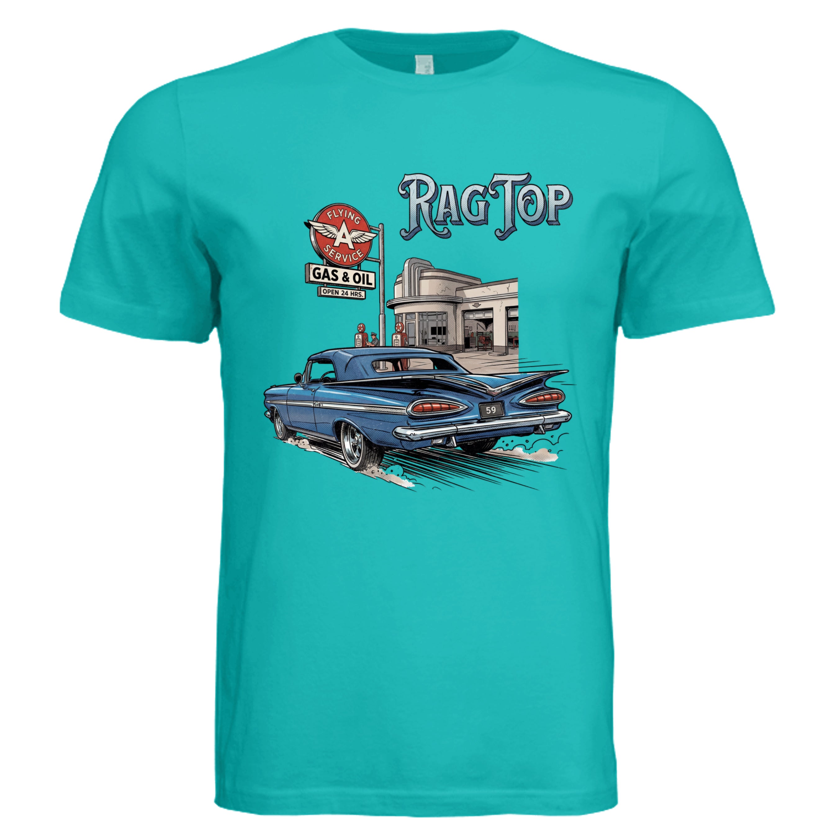 TEAL -59 Impala comic car lover graphic tee — Carz collection by Stu Borncat Creations